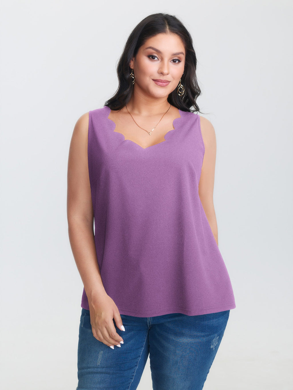 Solid V Neck Laser Cut Tank Top