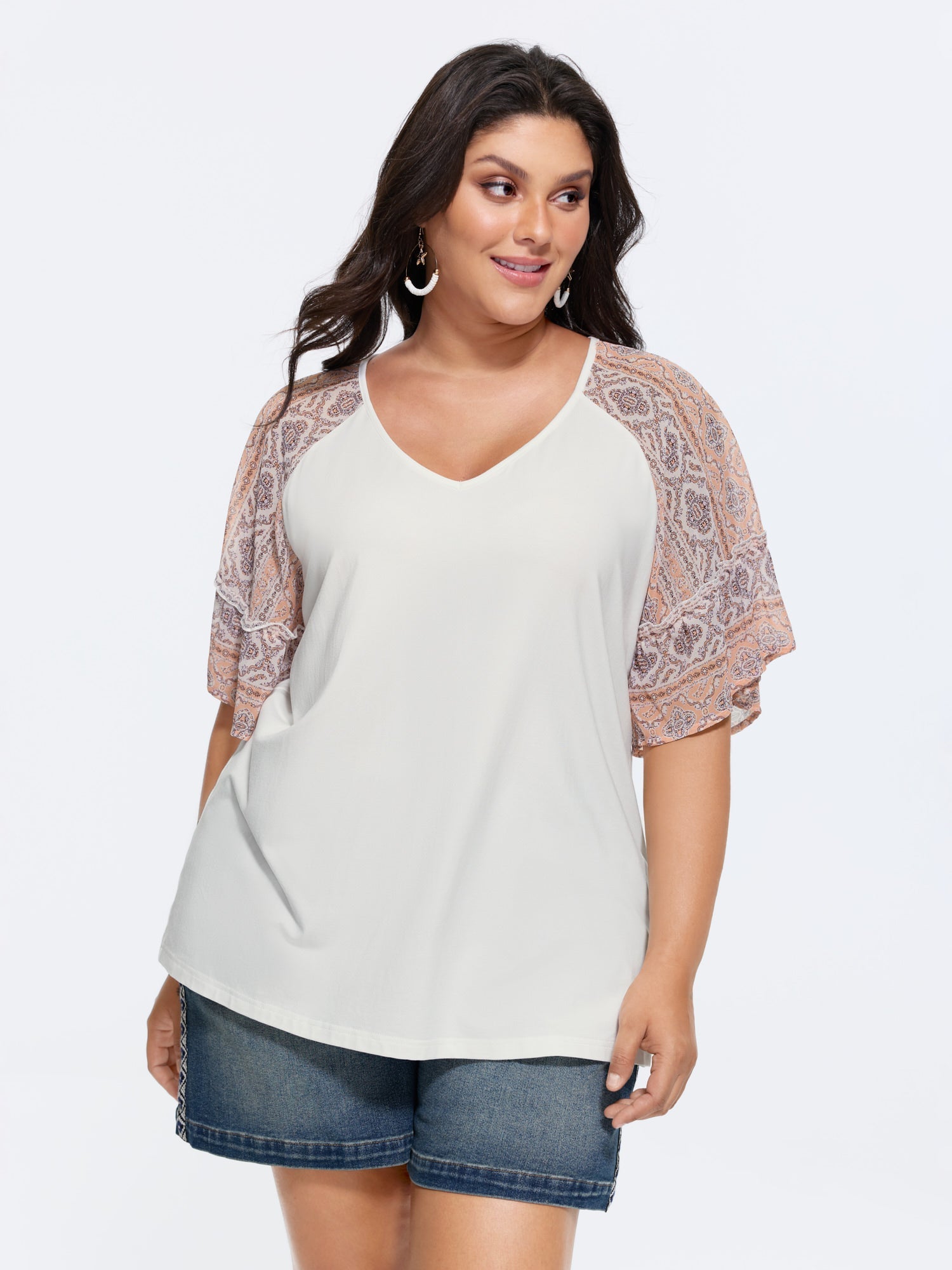 Boho Print Patchwork Raglan Sleeve T-shirt