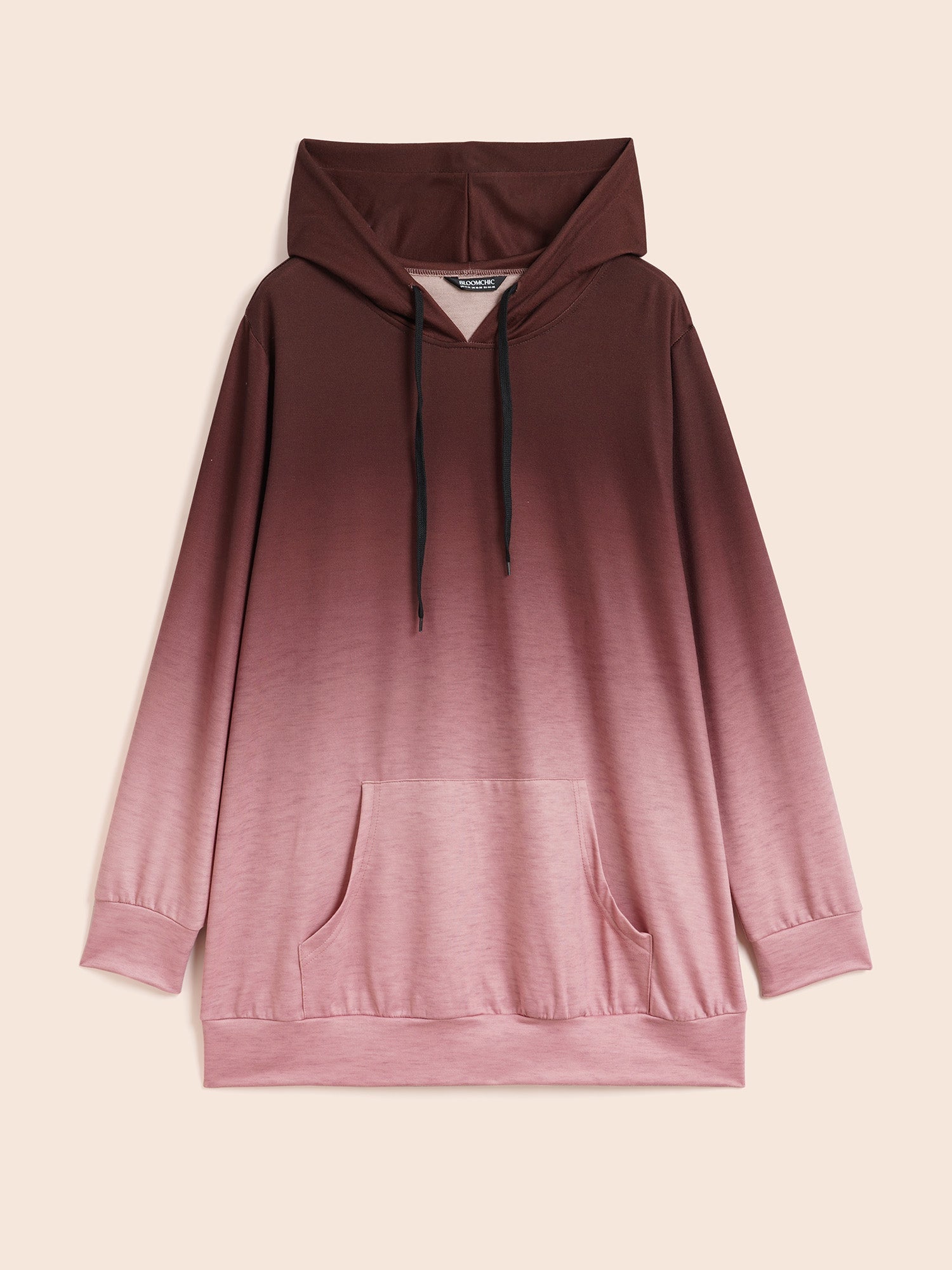 Ombre Pocket Drawstring Hooded Sweatshirt