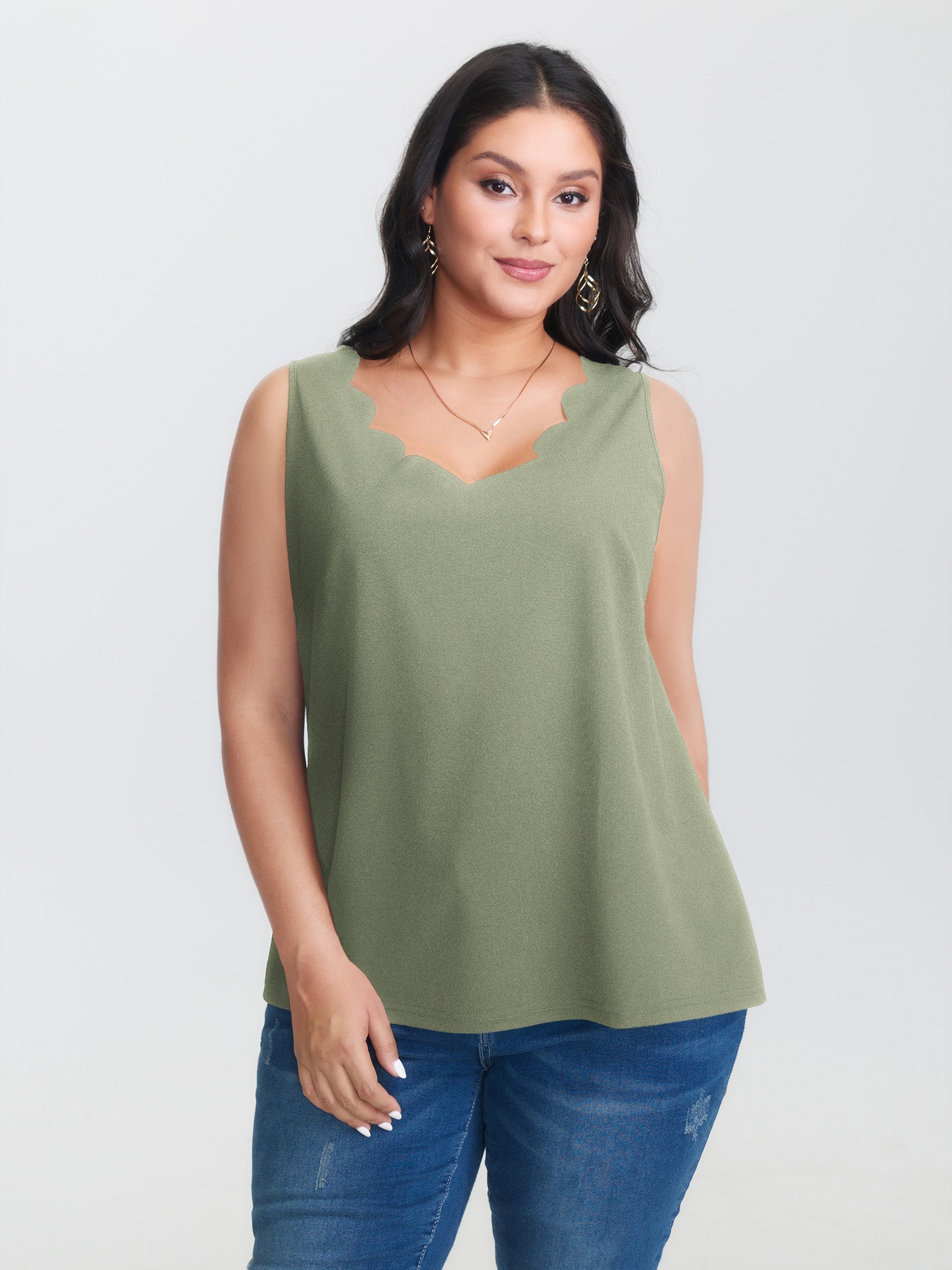 Solid V Neck Laser Cut Tank Top