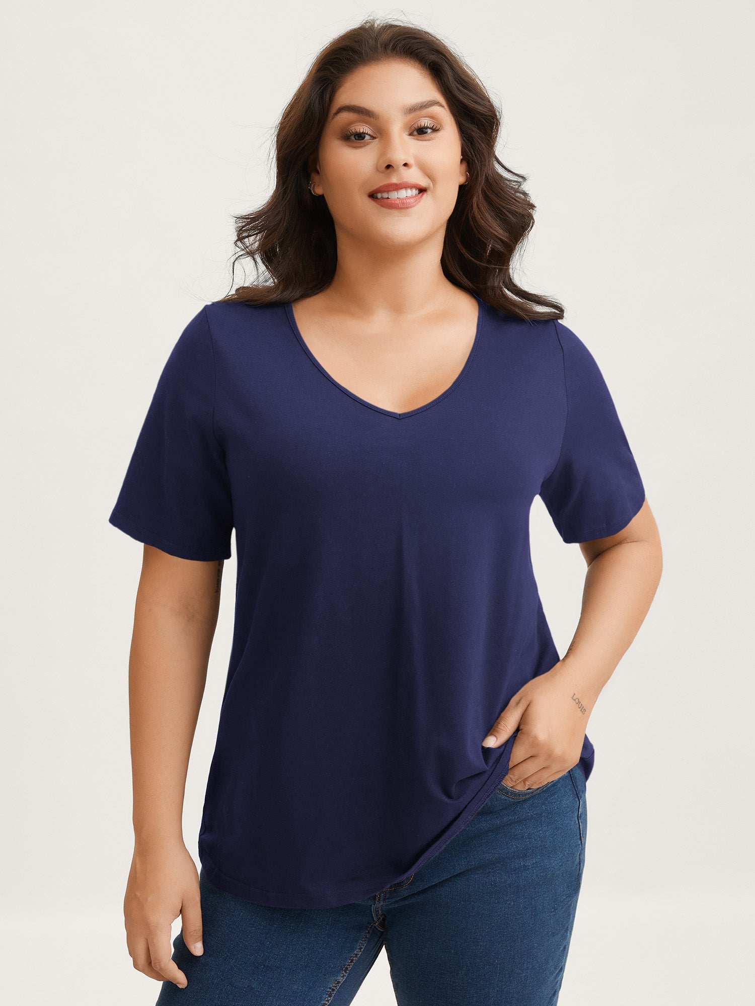 Cotton V Neck Plain Basic T-shirt