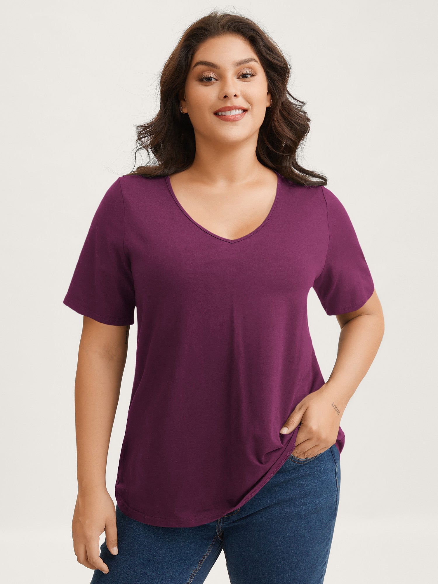 Cotton V Neck Plain Basic T-shirt