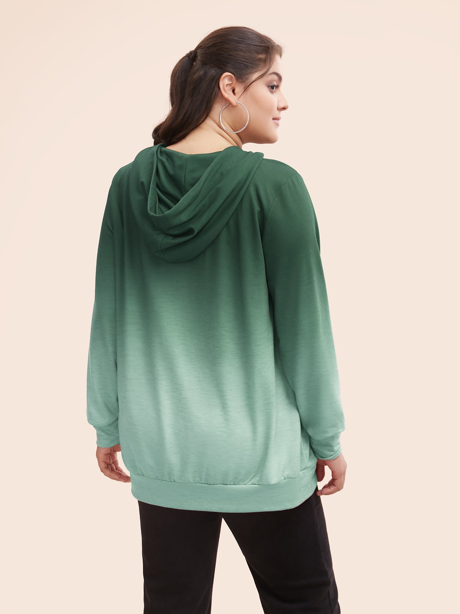 Ombre Pocket Drawstring Hooded Sweatshirt
