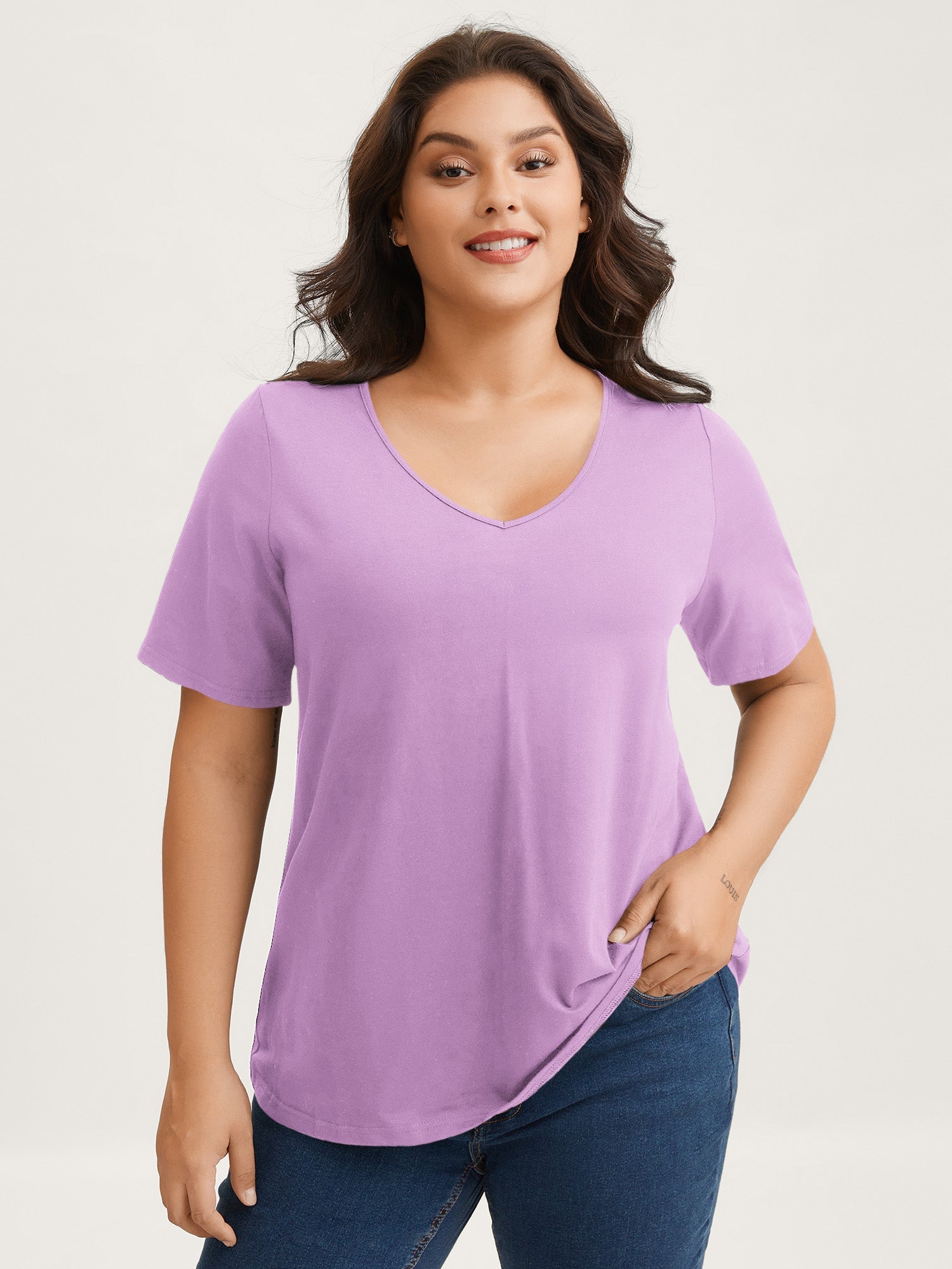 Cotton V Neck Plain Basic T-shirt