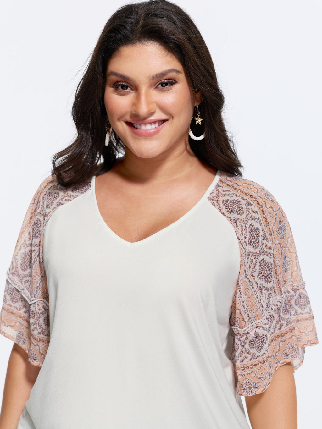 Boho Print Patchwork Raglan Sleeve T-shirt