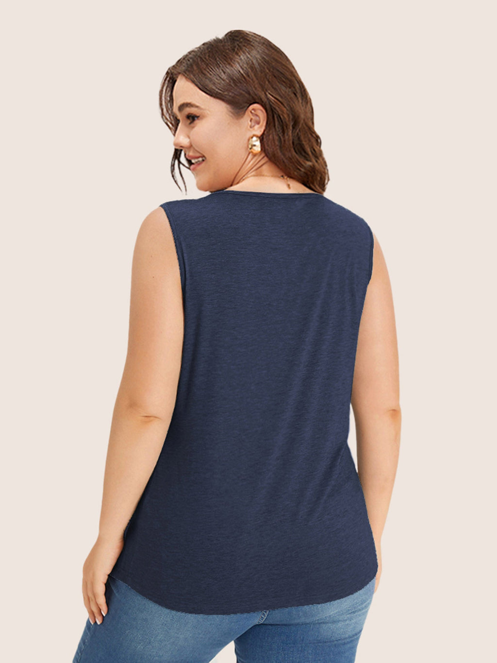 Heather Plicated Detail Square Neck Tank Top