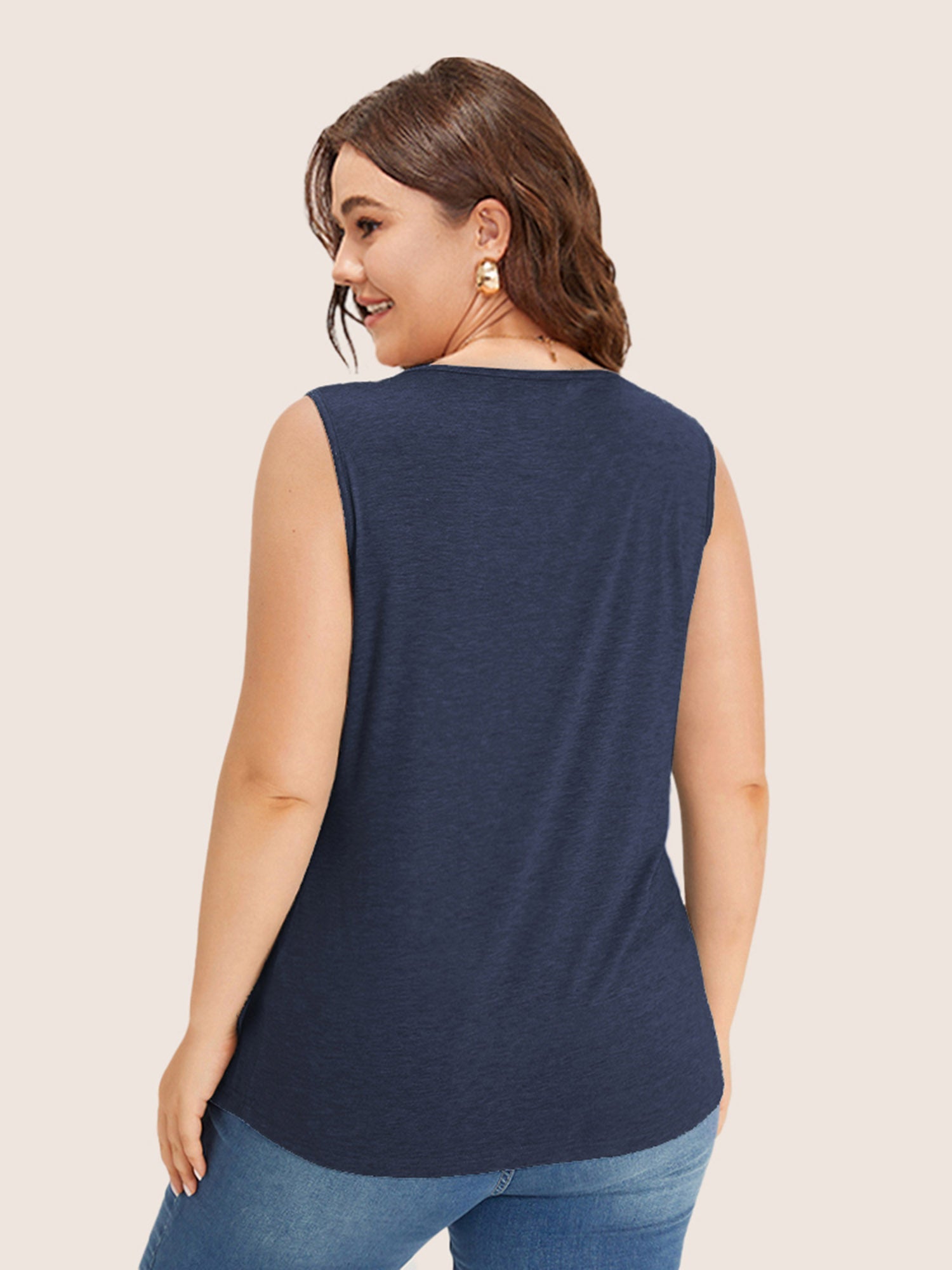 Heather Plicated Detail Square Neck Tank Top