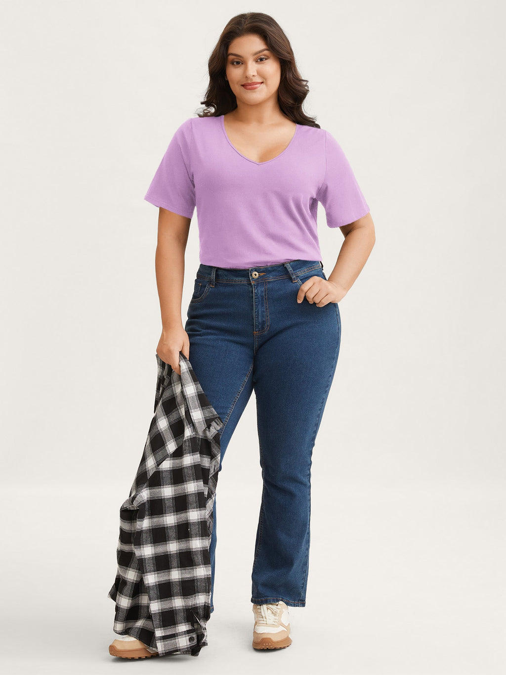 Cotton V Neck Plain Basic T-shirt