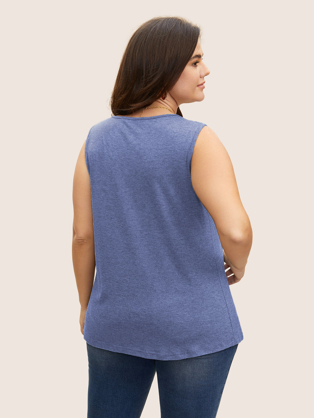 Heather Plicated Detail Square Neck Tank Top
