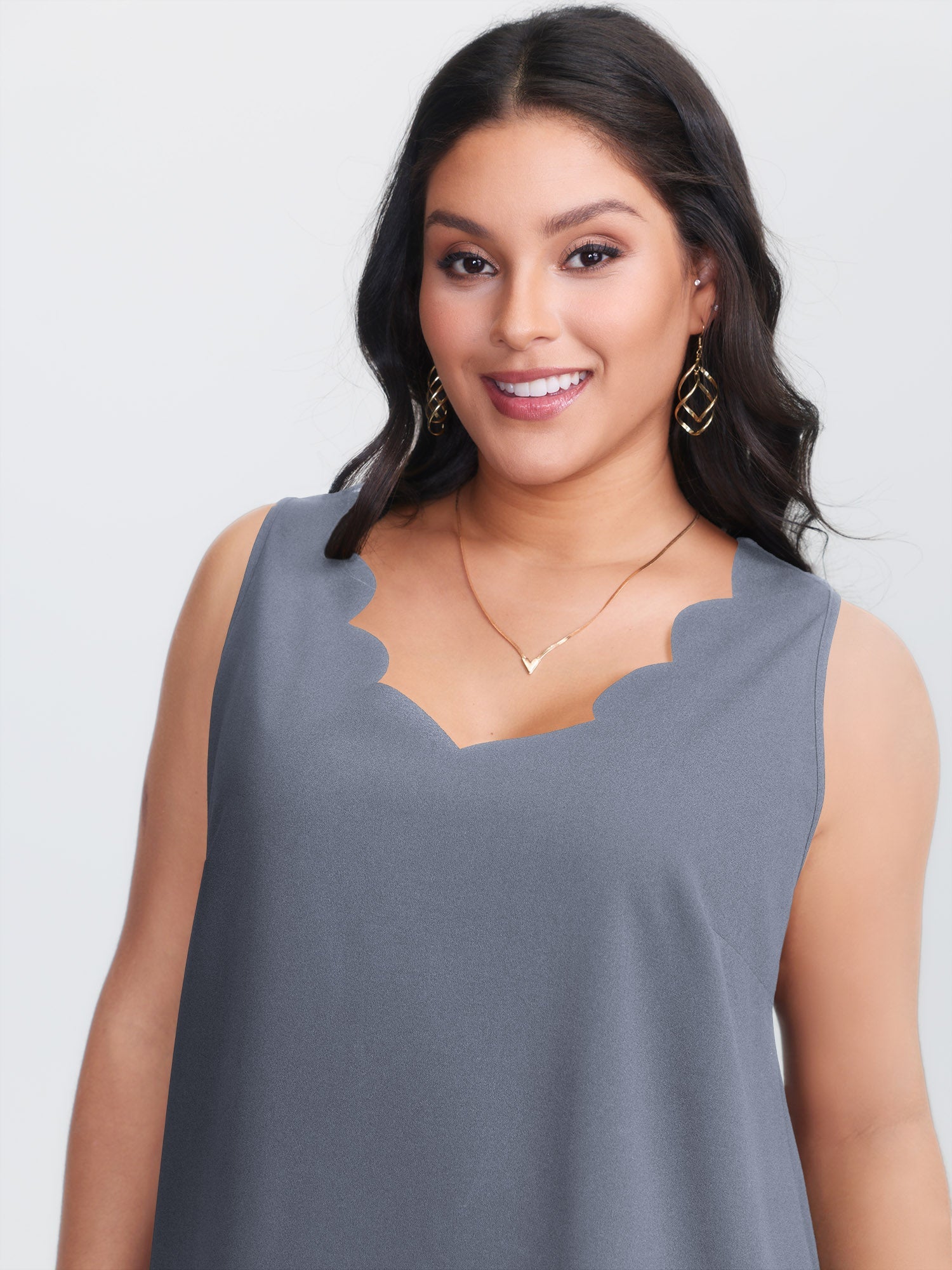 Solid V Neck Laser Cut Tank Top