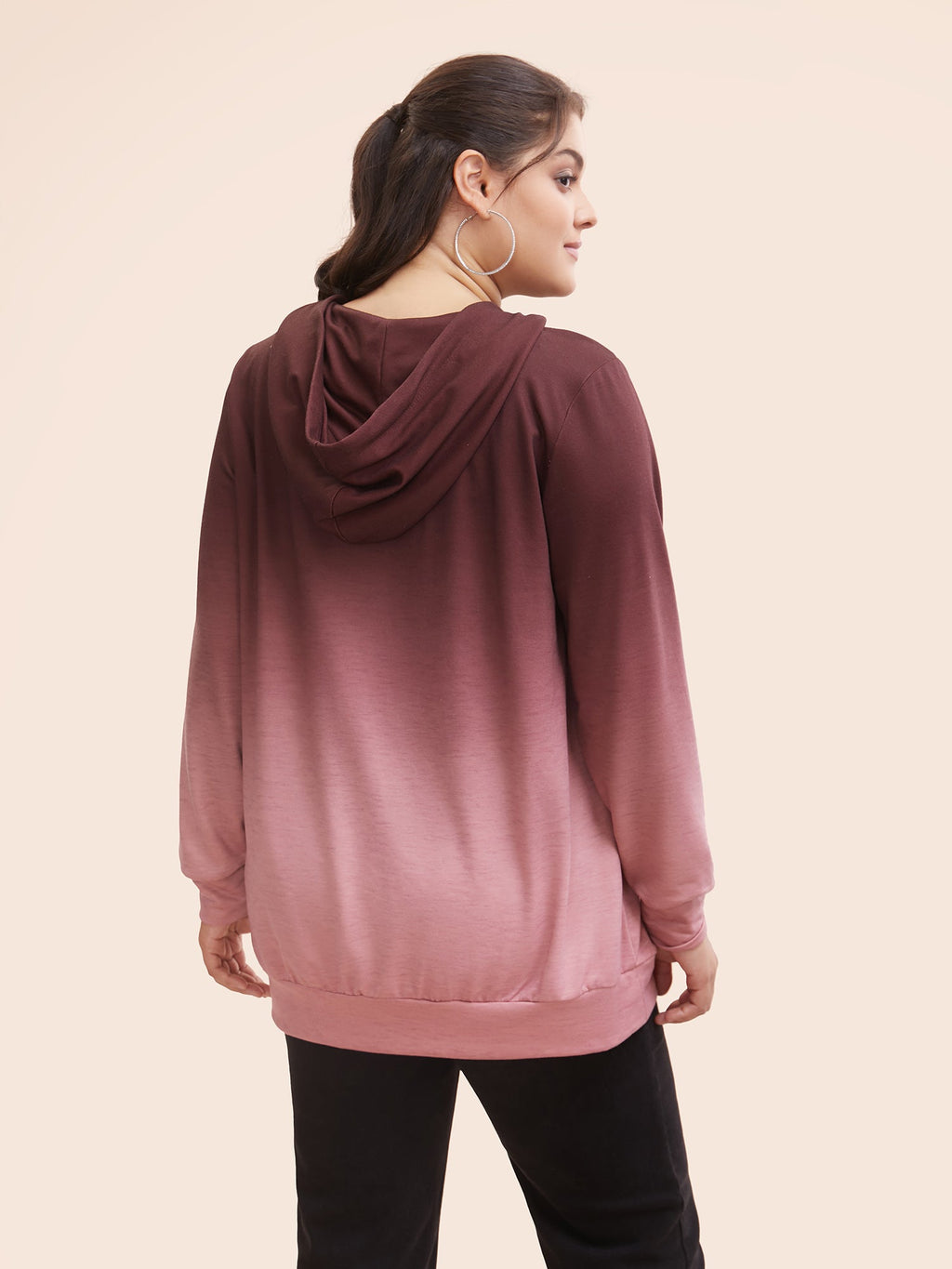 Ombre Pocket Drawstring Hooded Sweatshirt