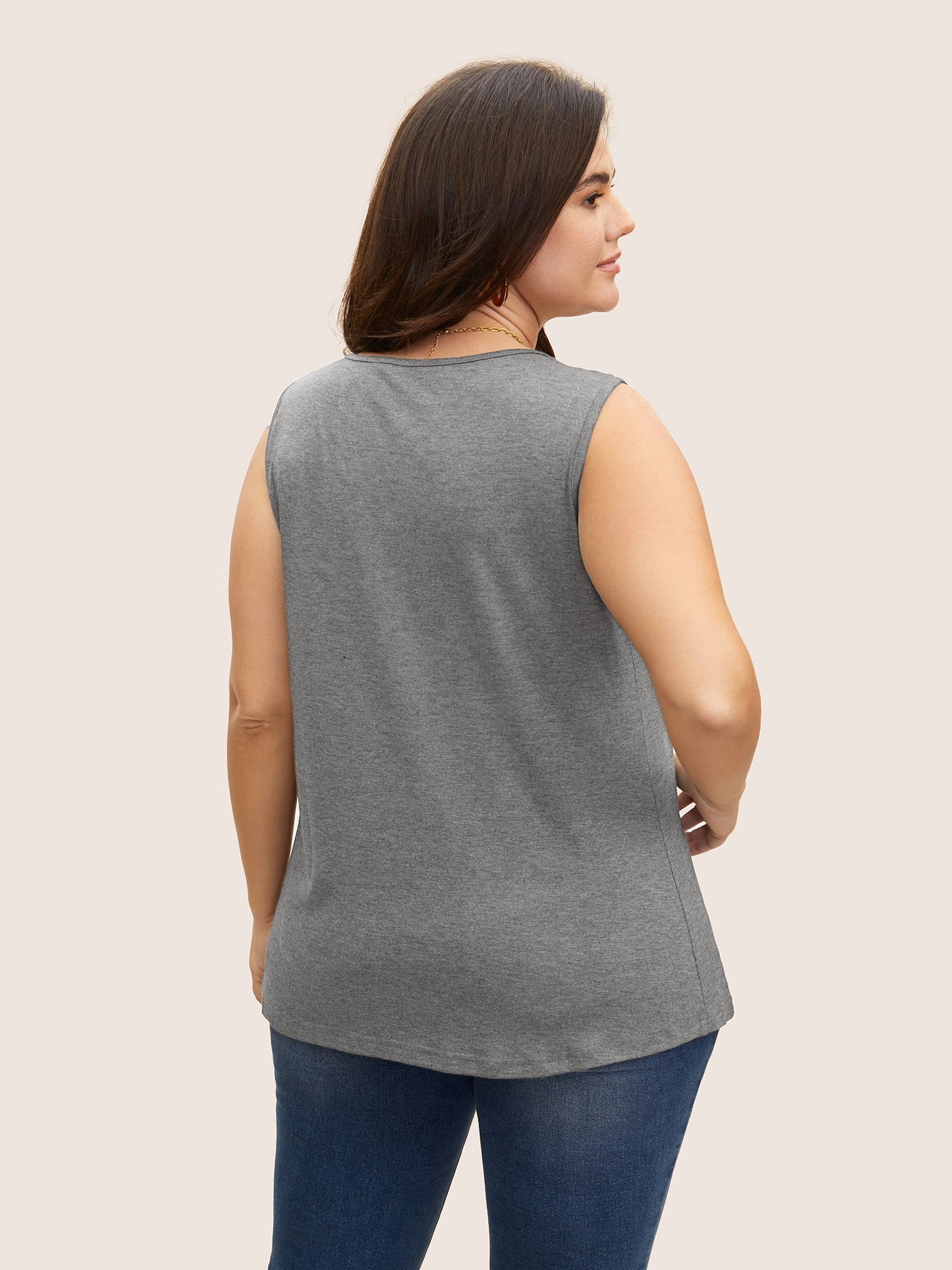 Heather Plicated Detail Square Neck Tank Top