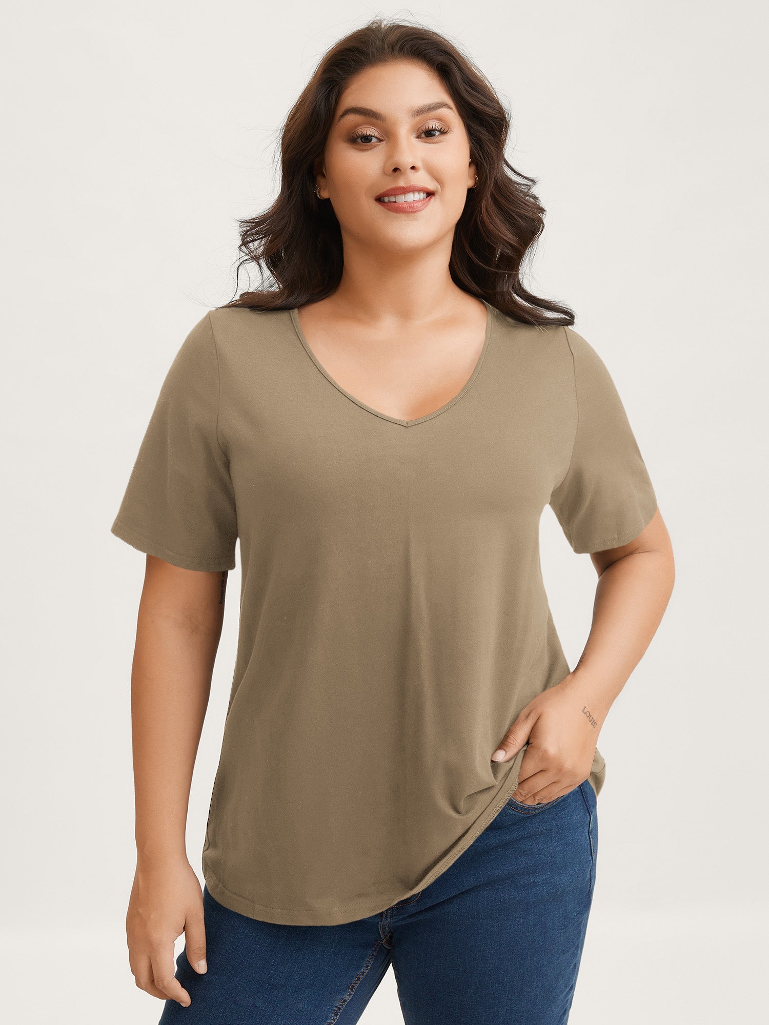 Cotton V Neck Plain Basic T-shirt