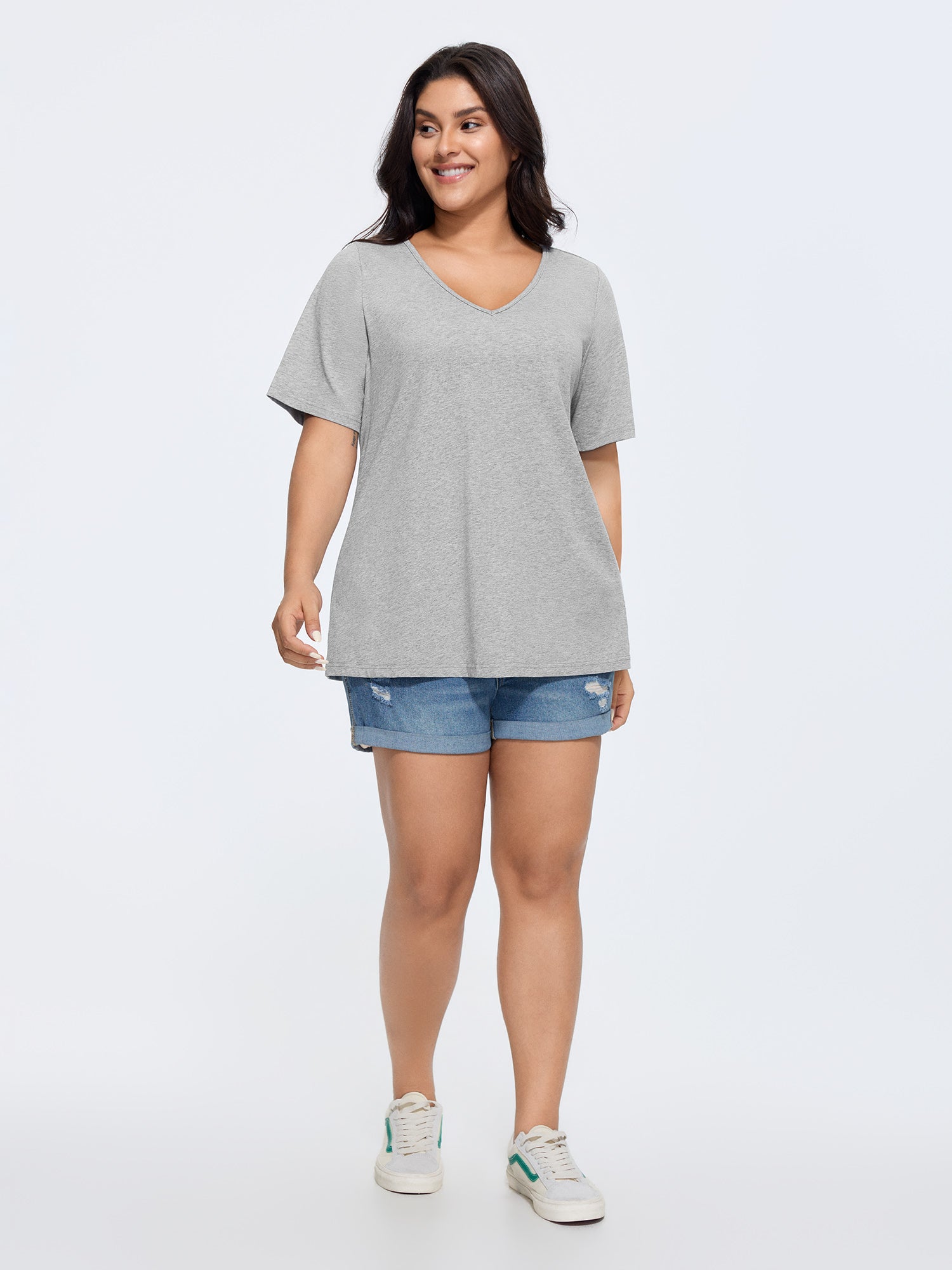 Cotton V Neck Plain Basic T-shirt