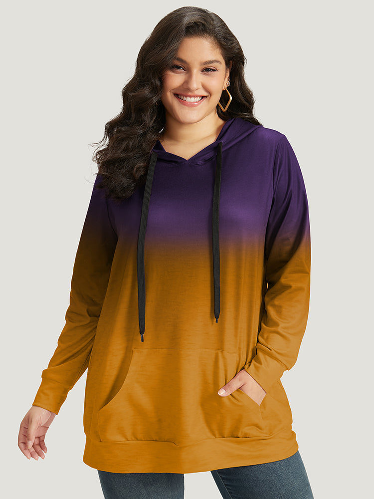 Ombre Pocket Drawstring Hooded Sweatshirt
