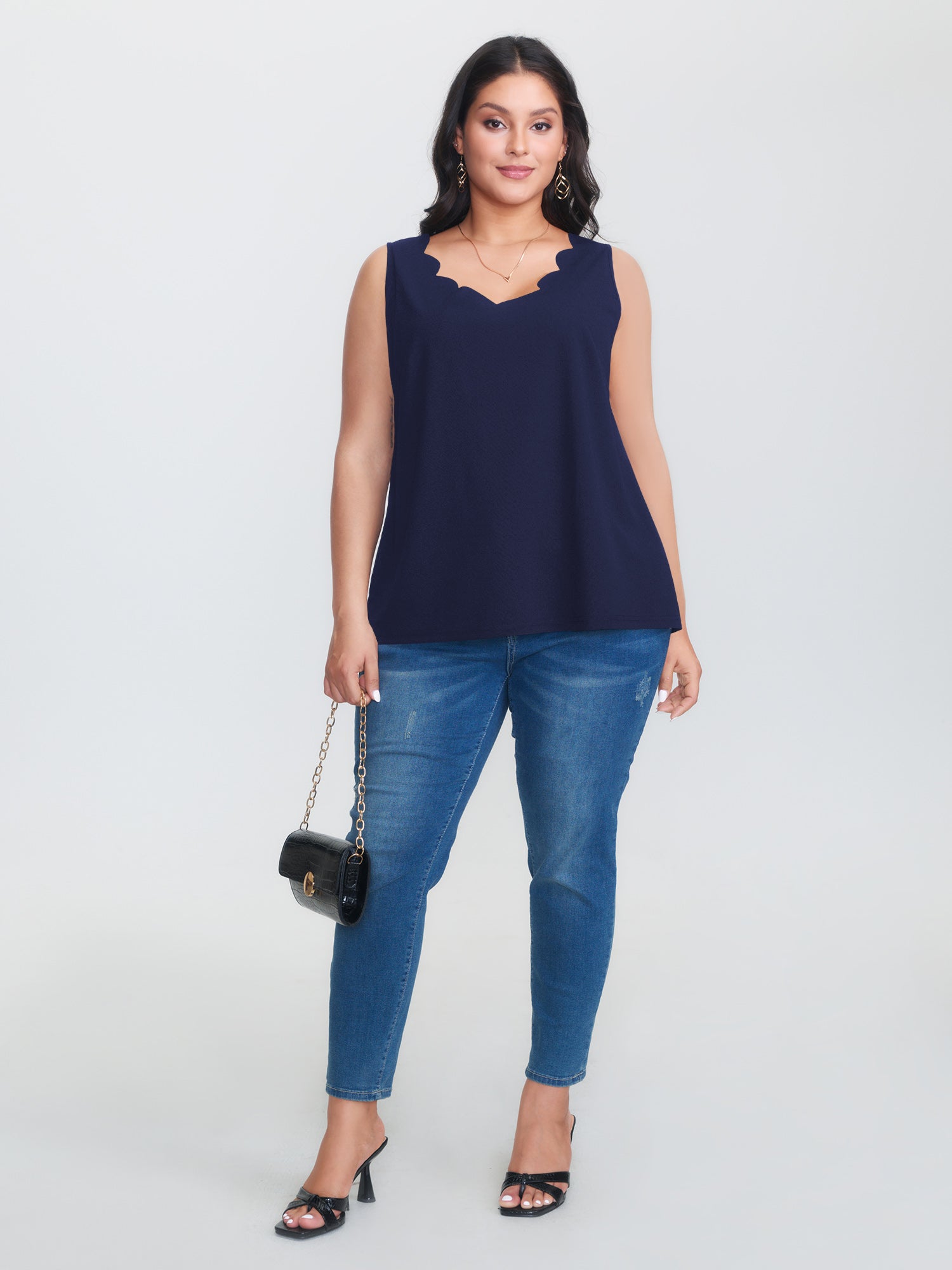 Solid V Neck Laser Cut Tank Top