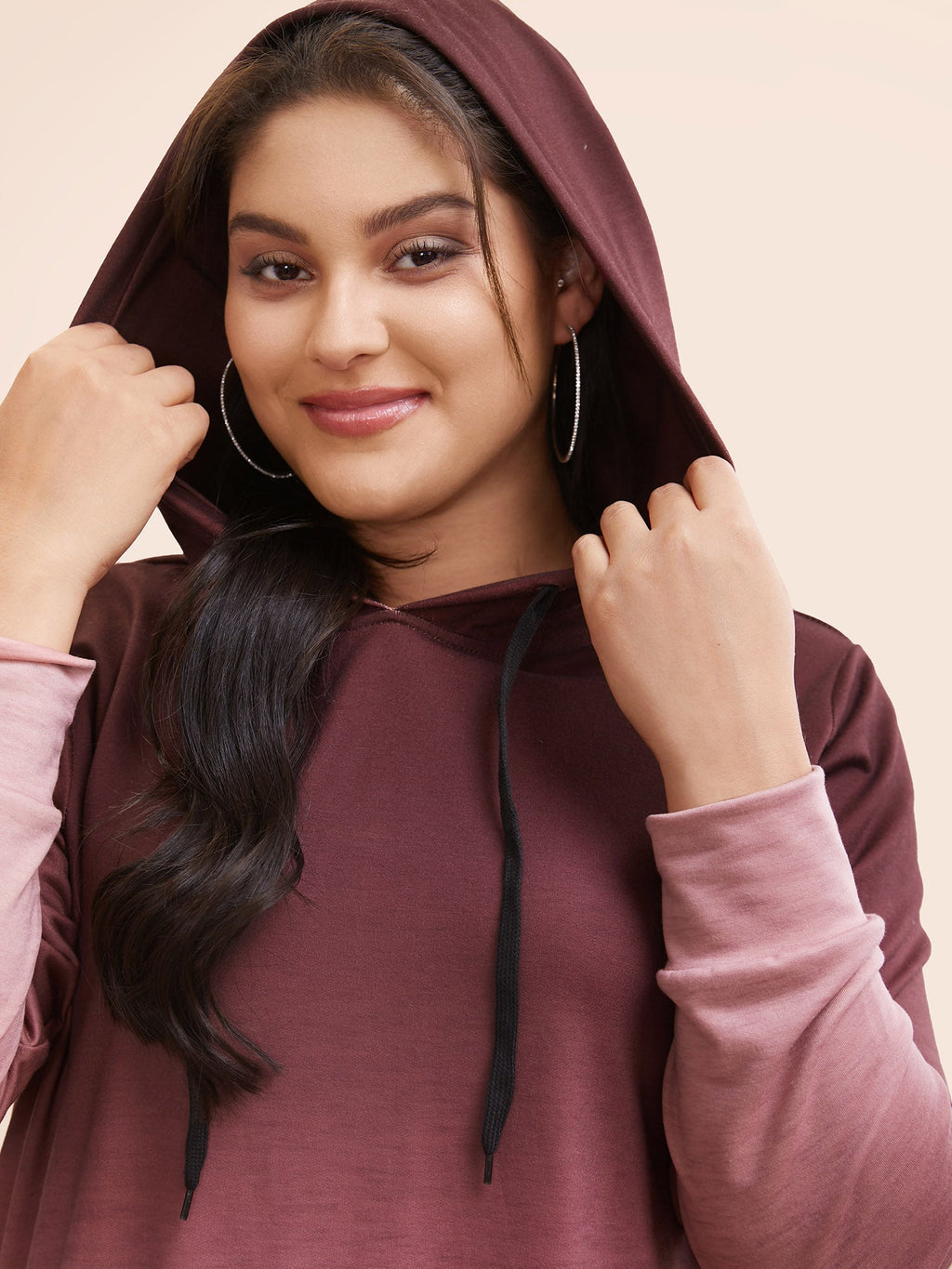 Ombre Pocket Drawstring Hooded Sweatshirt