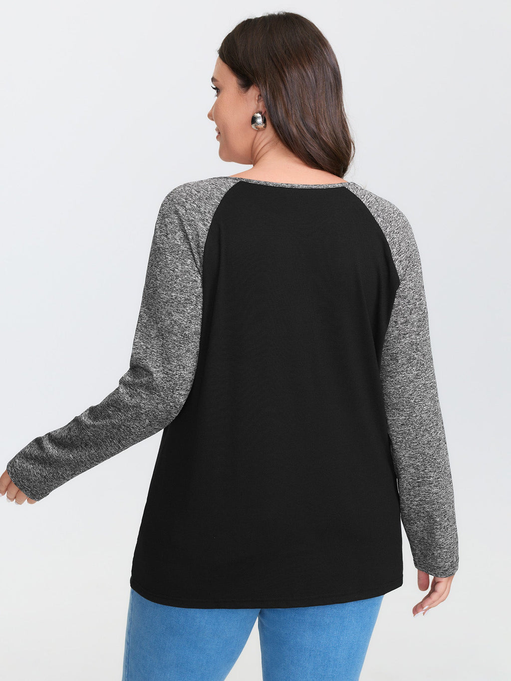 Heather Patchwork Button Detail Stretchy T-Shirt