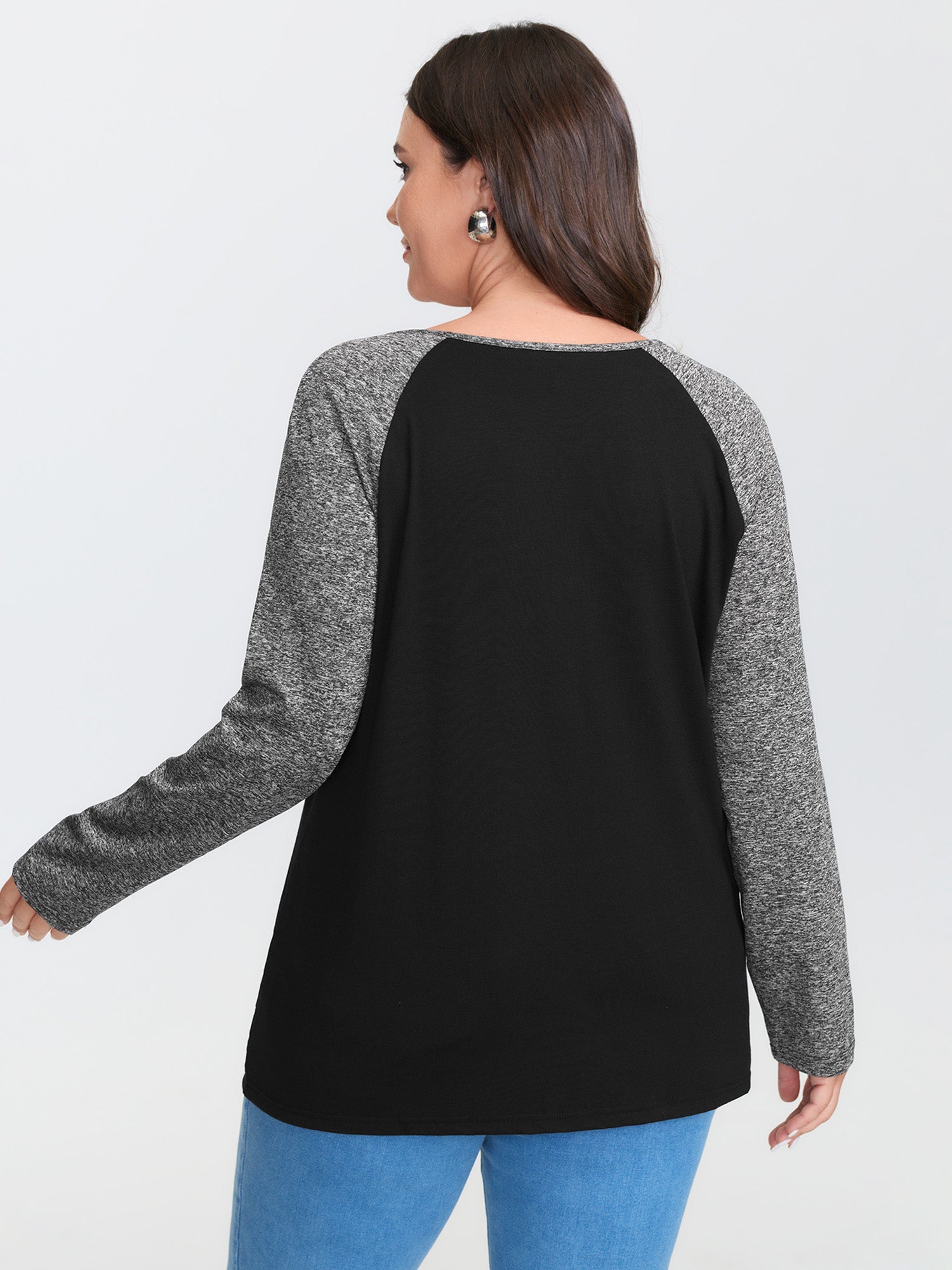 Heather Patchwork Button Detail Stretchy T-Shirt