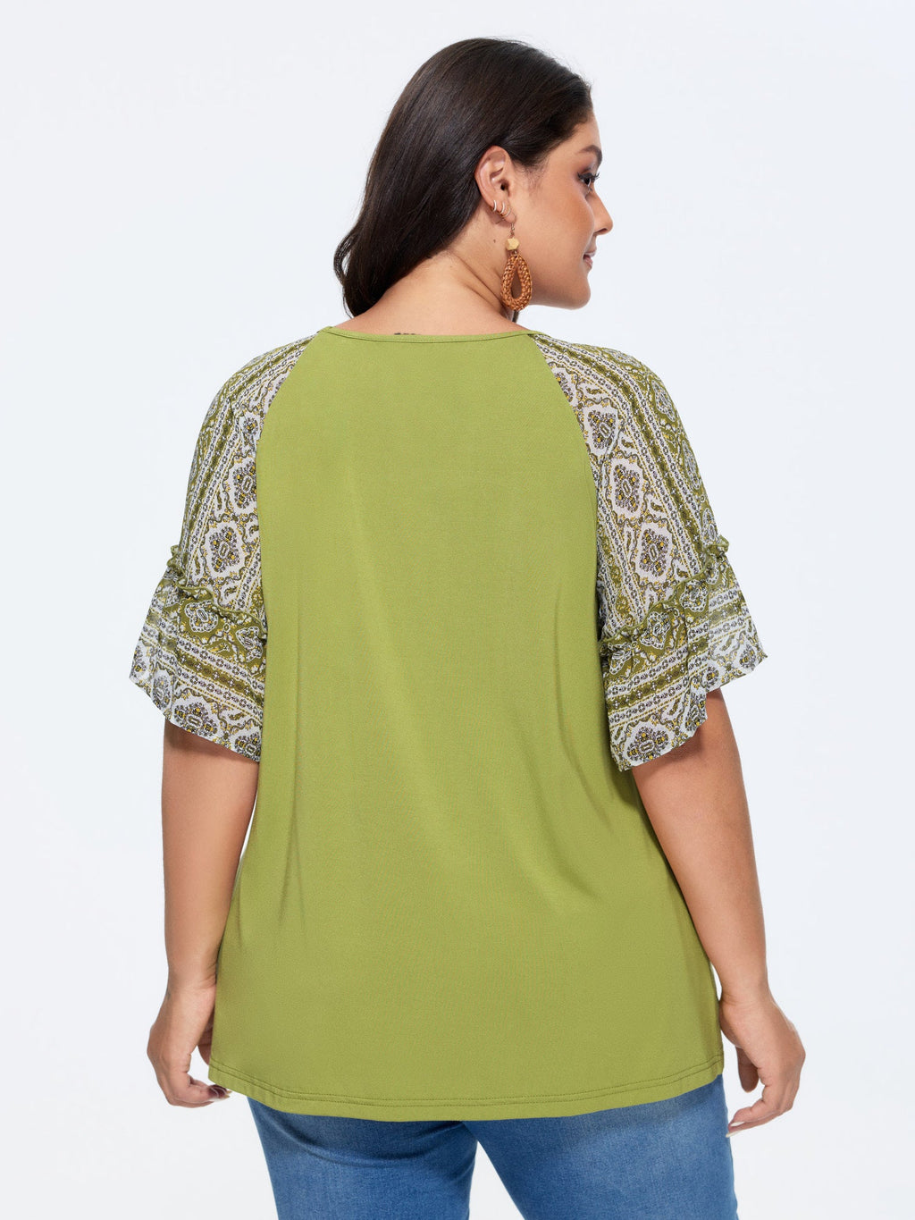 Boho Print Patchwork Raglan Sleeve T-shirt