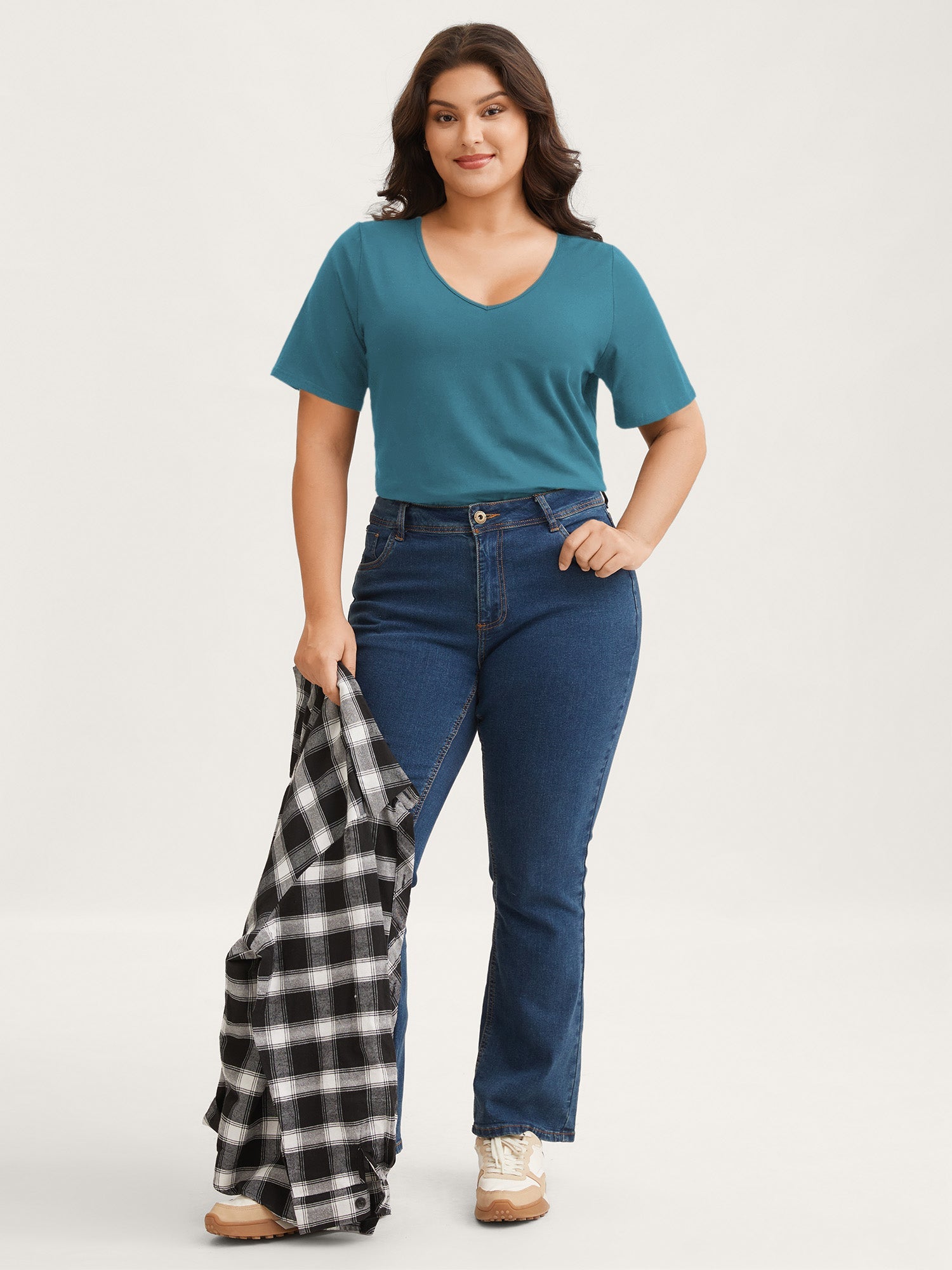 Cotton V Neck Plain Basic T-shirt