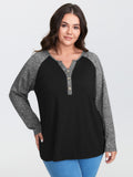 Heather Patchwork Button Detail Stretchy T-Shirt