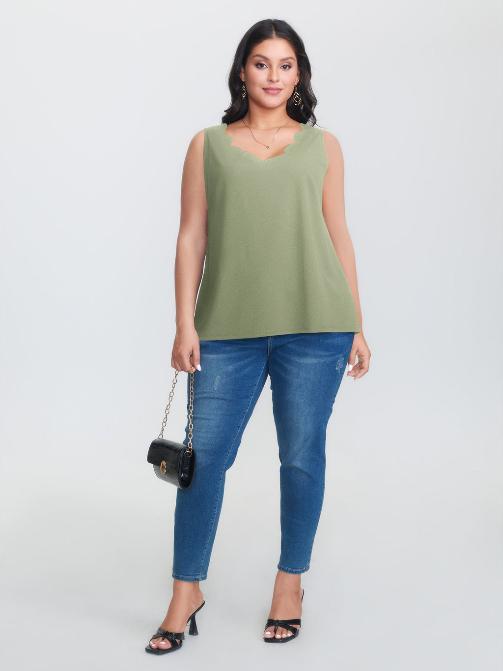 Solid V Neck Laser Cut Tank Top