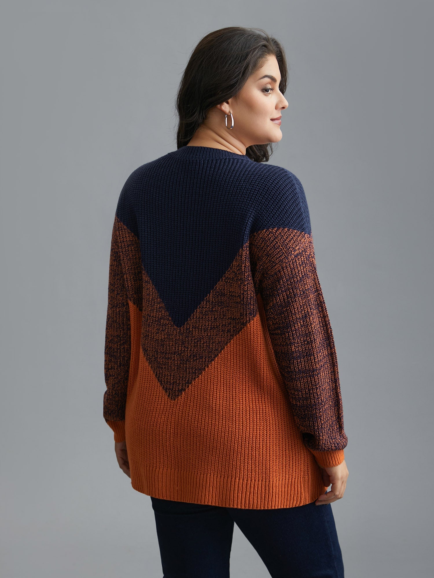 Textured Balloon Sleeves Color Block Pullover