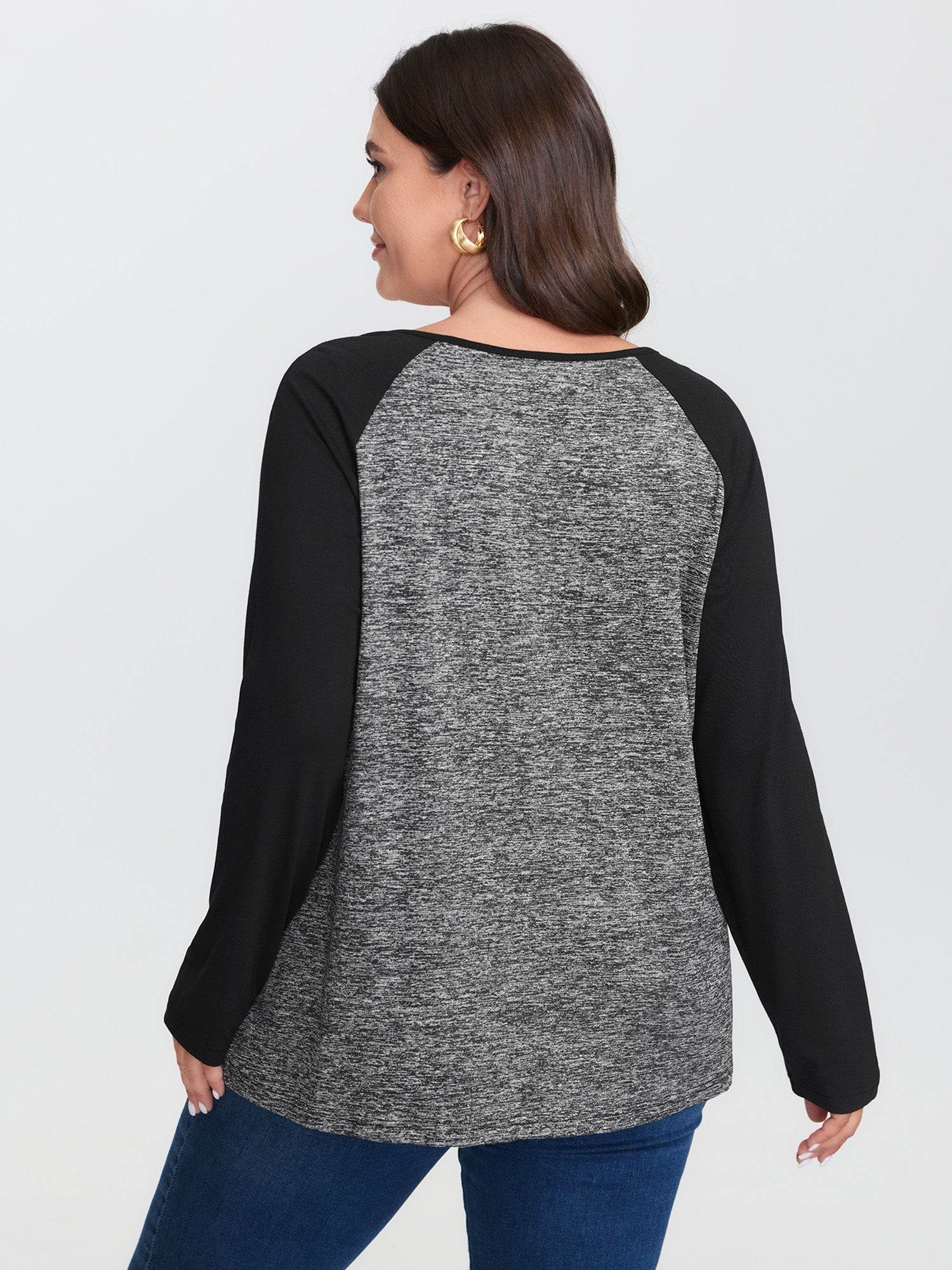 Heather Patchwork Button Detail Stretchy T-Shirt