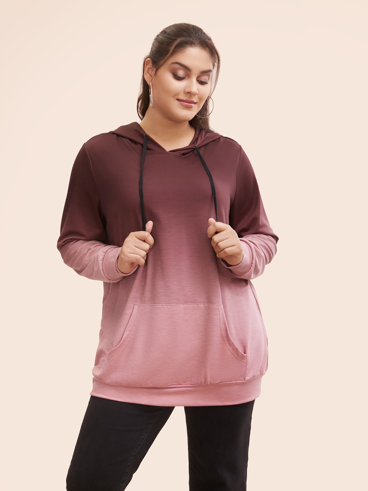 Ombre Pocket Drawstring Hooded Sweatshirt