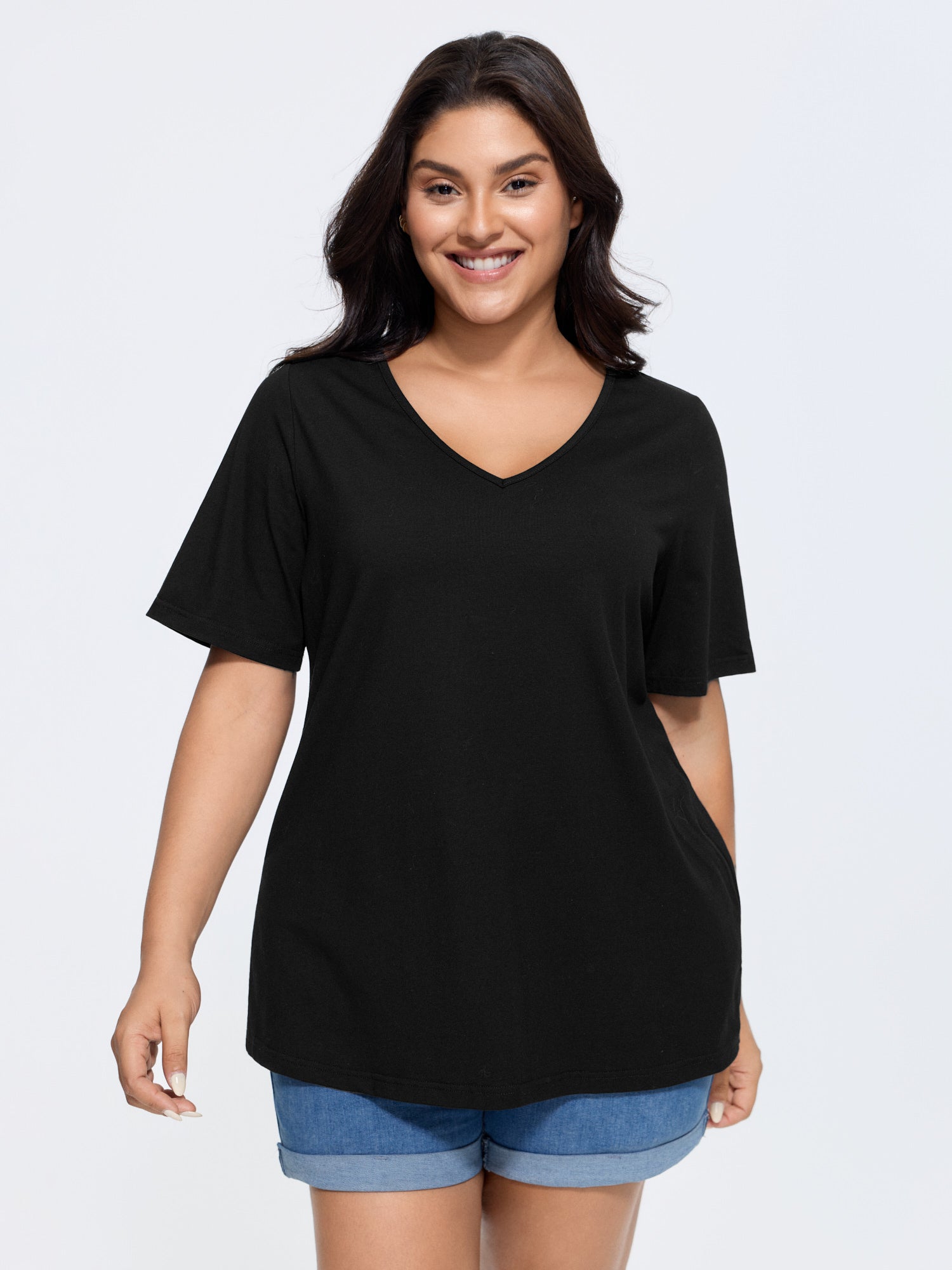 Cotton V Neck Plain Basic T-shirt