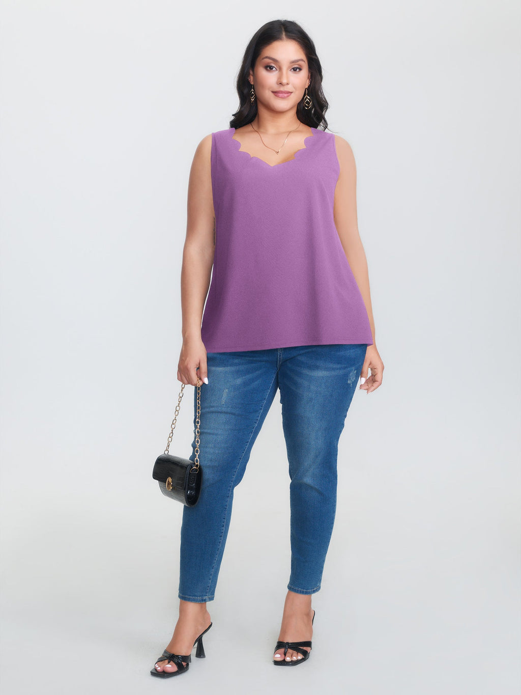 Solid V Neck Laser Cut Tank Top