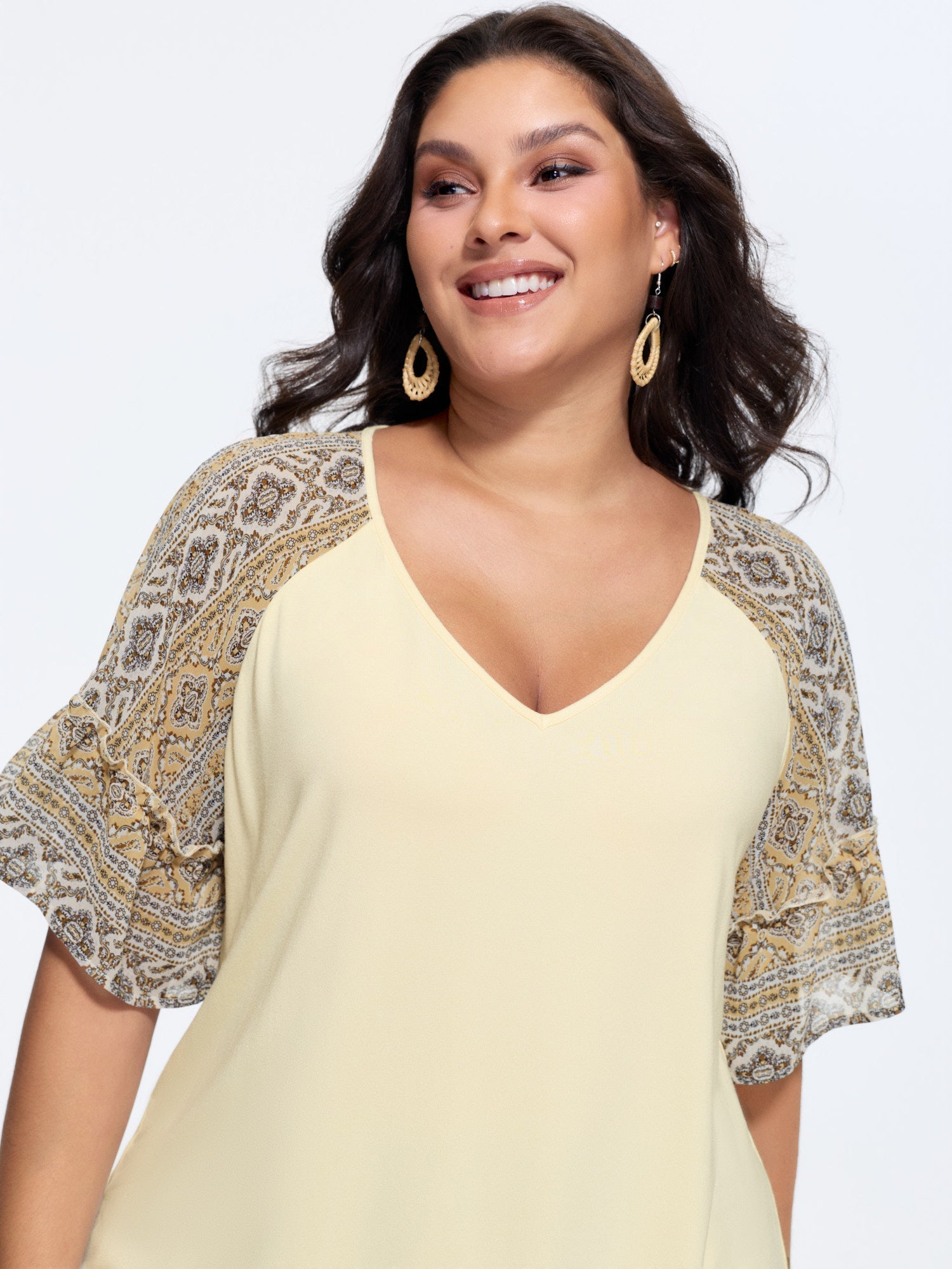 Boho Print Patchwork Raglan Sleeve T-shirt
