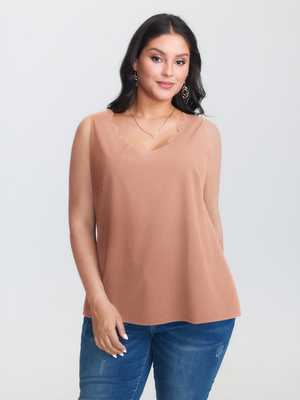 Solid V Neck Laser Cut Tank Top