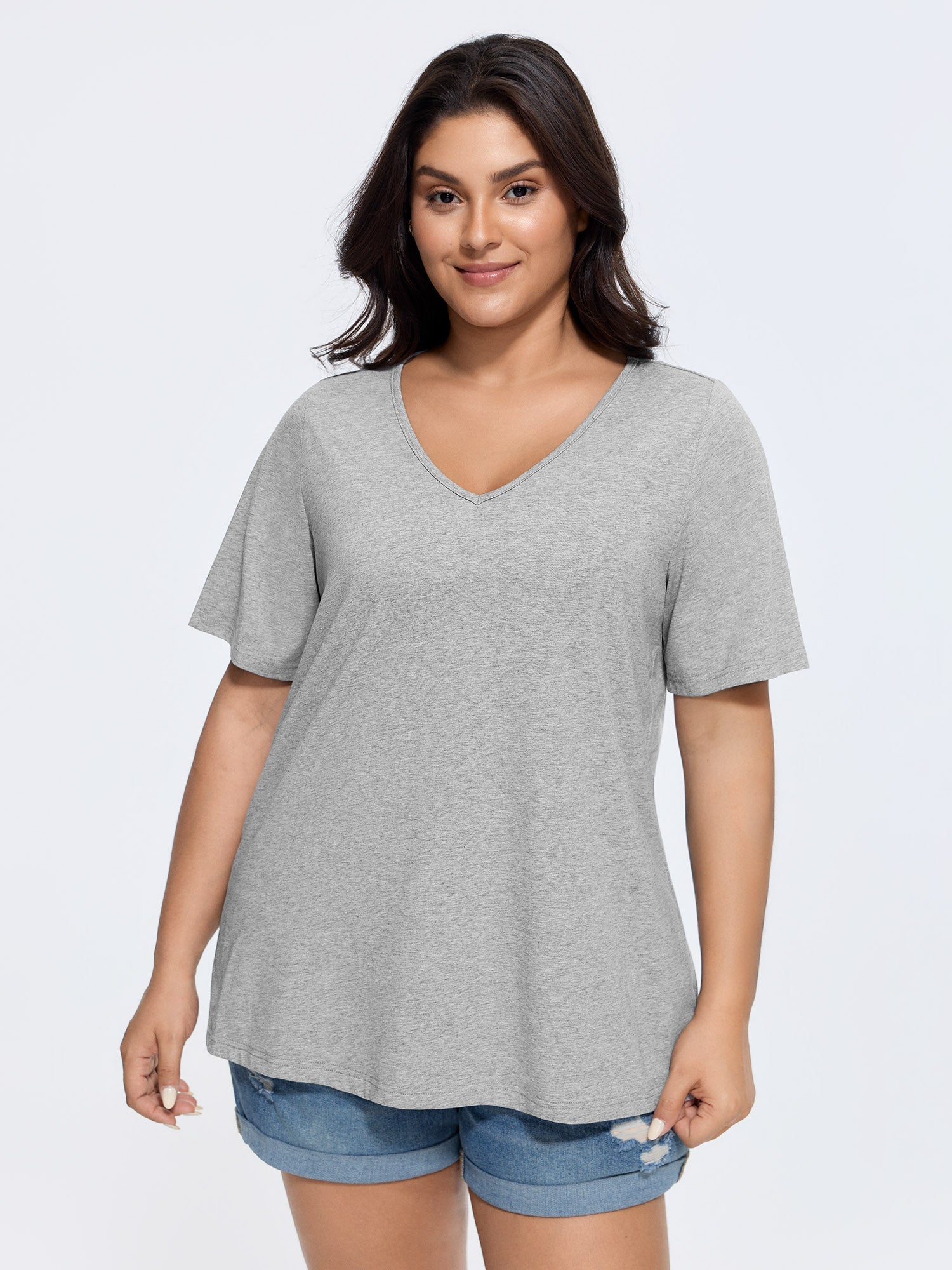 Cotton V Neck Plain Basic T-shirt