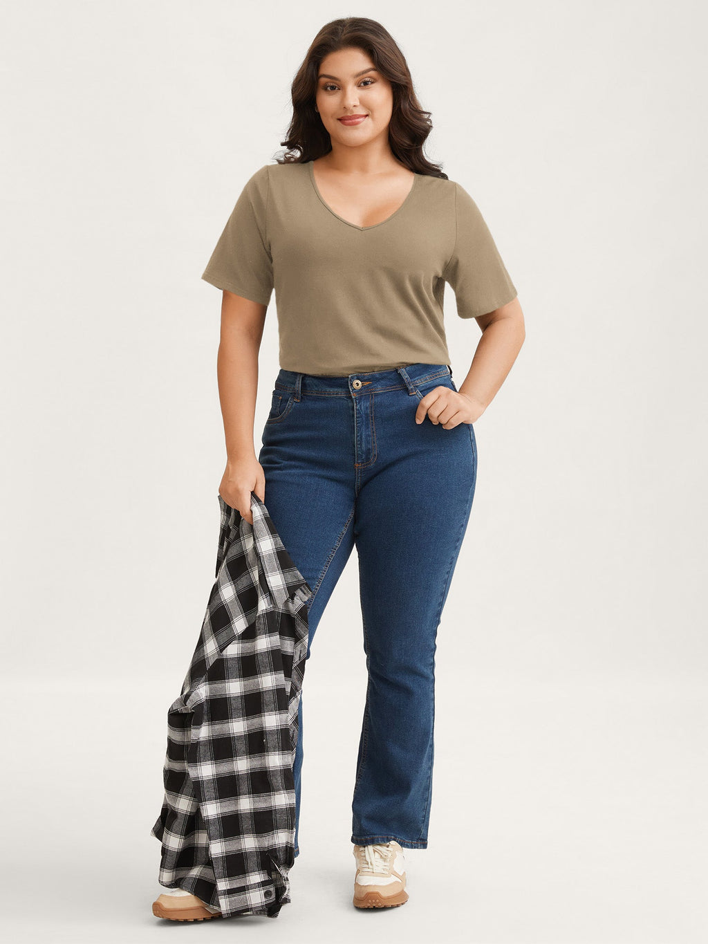 Cotton V Neck Plain Basic T-shirt