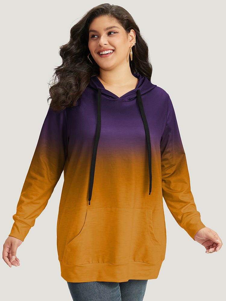 Ombre Pocket Drawstring Hooded Sweatshirt
