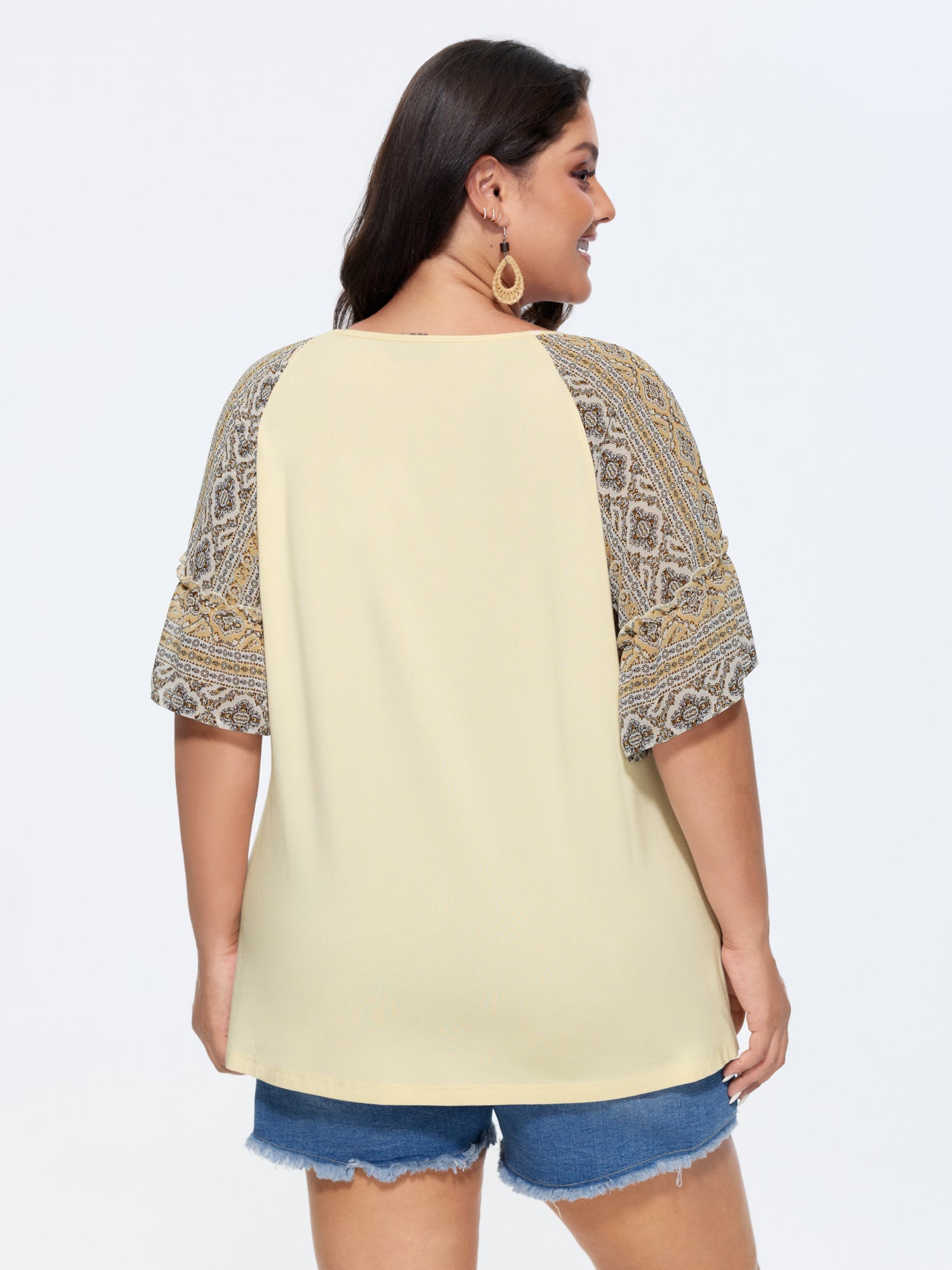 Boho Print Patchwork Raglan Sleeve T-shirt