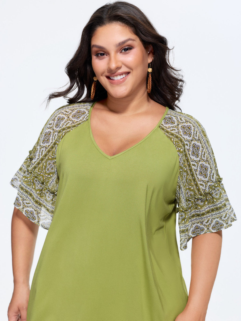Boho Print Patchwork Raglan Sleeve T-shirt