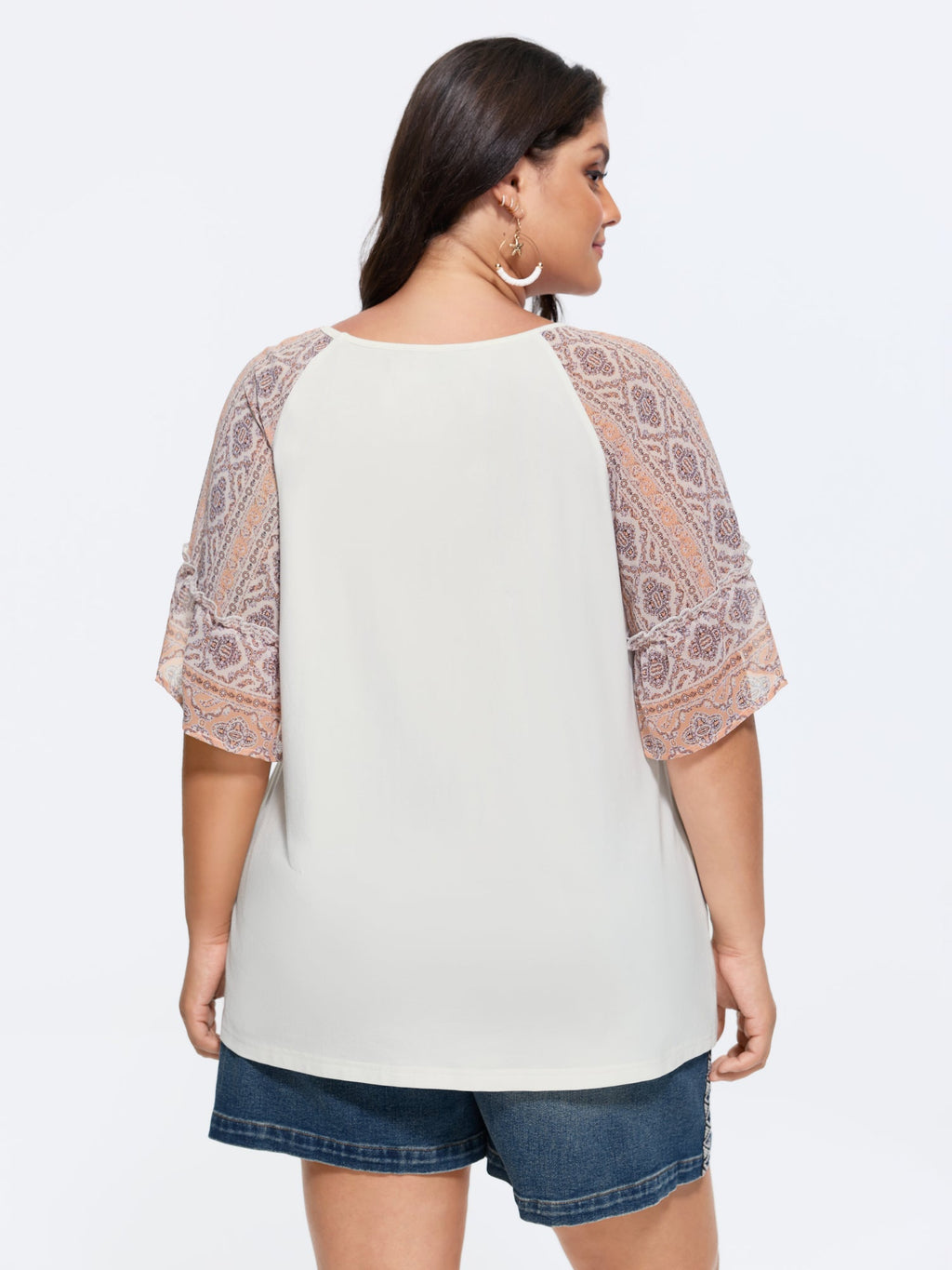 Boho Print Patchwork Raglan Sleeve T-shirt