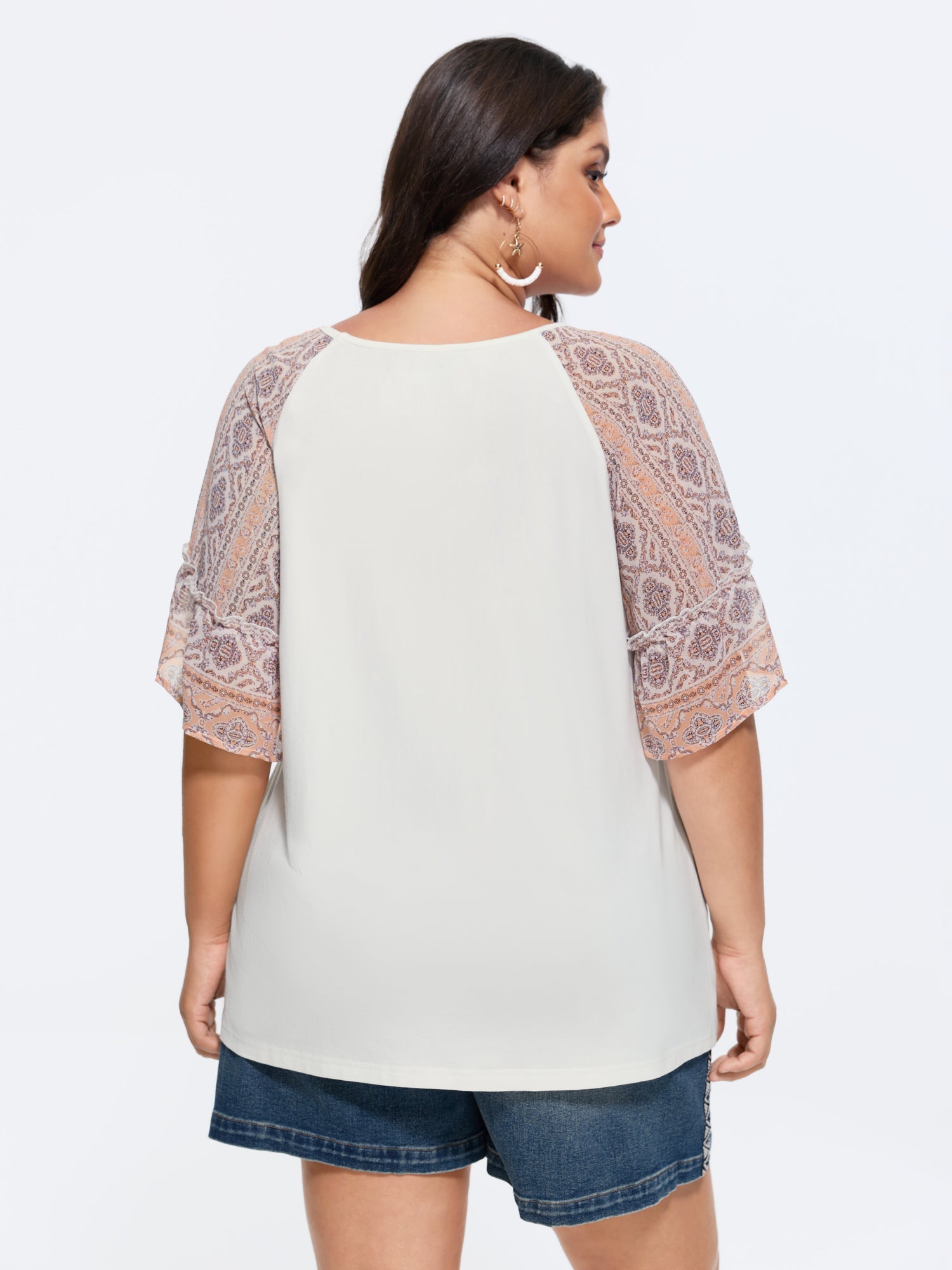 Boho Print Patchwork Raglan Sleeve T-shirt