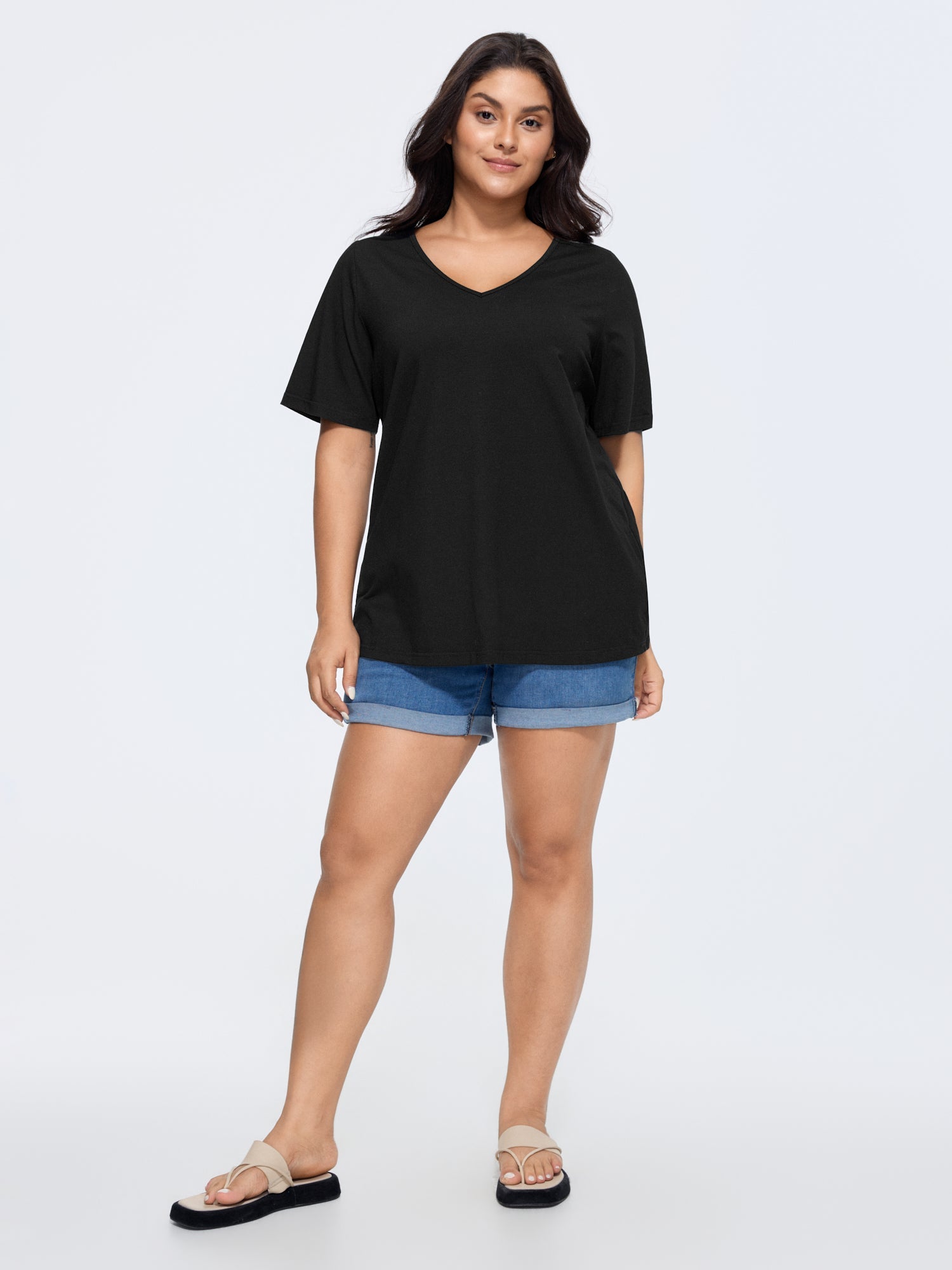 Cotton V Neck Plain Basic T-shirt