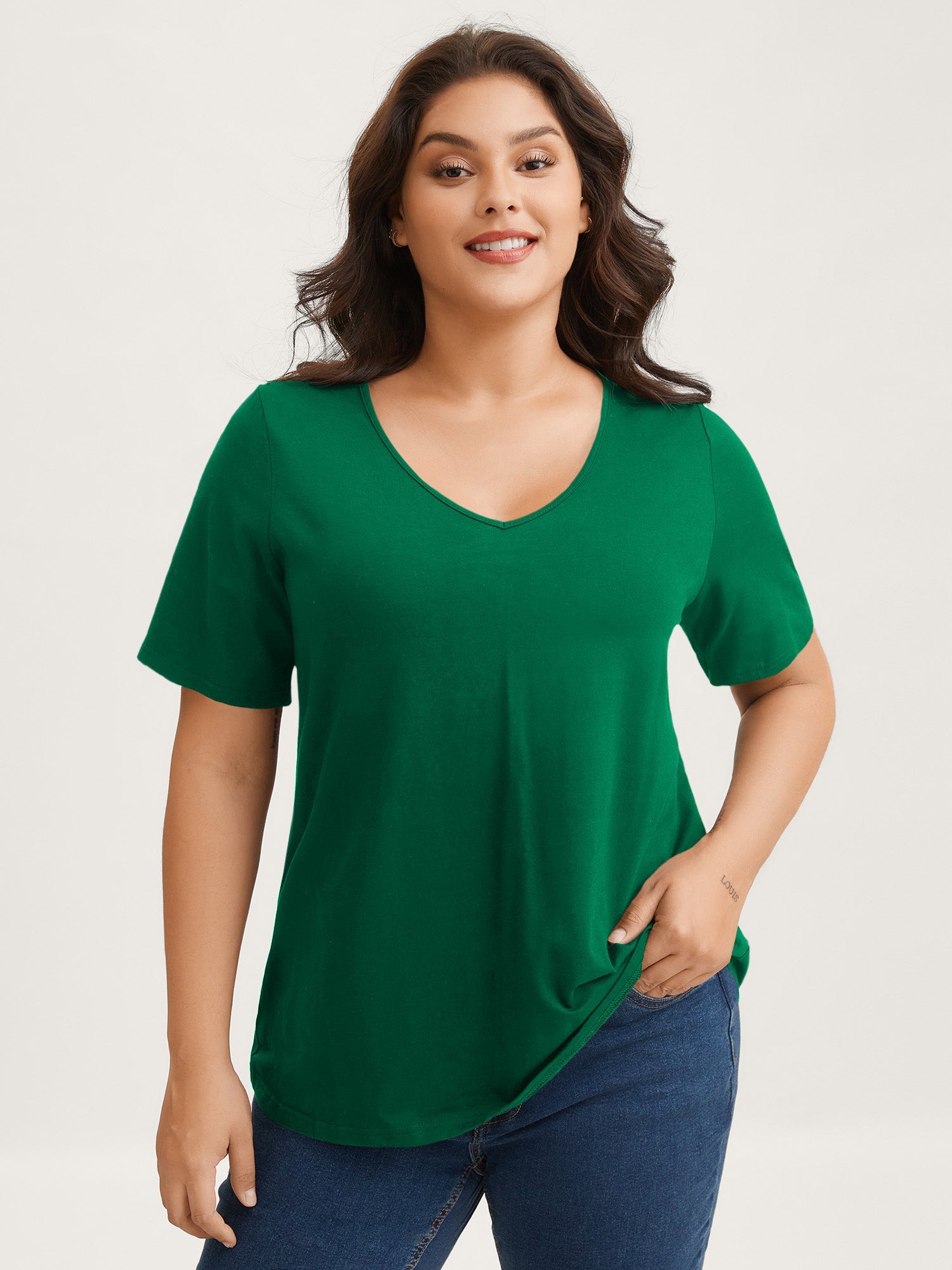 Cotton V Neck Plain Basic T-shirt