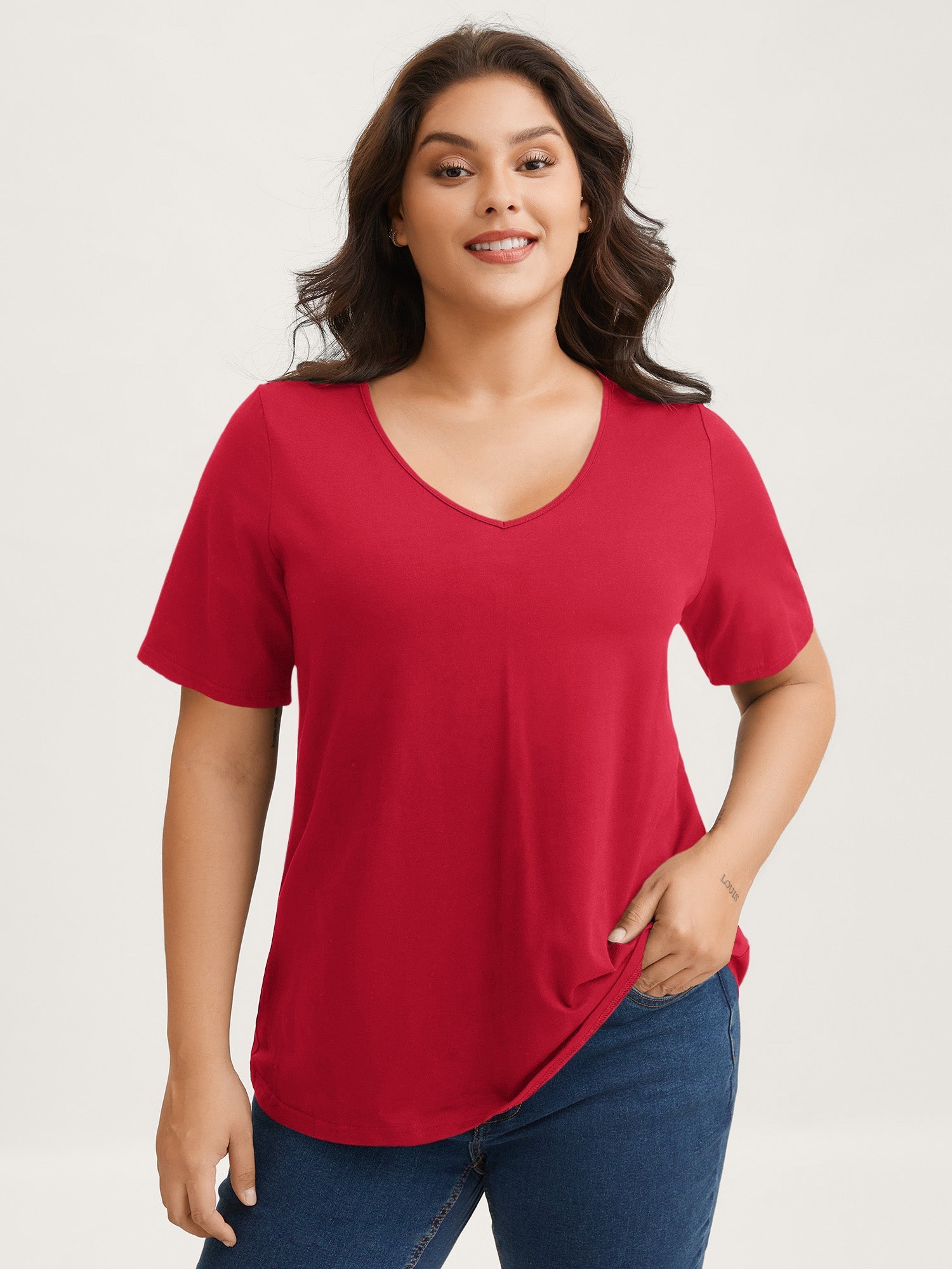 Cotton V Neck Plain Basic T-shirt