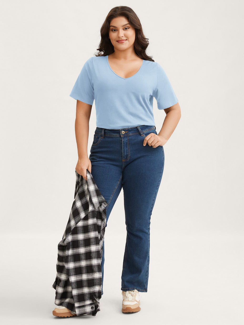 Cotton V Neck Plain Basic T-shirt