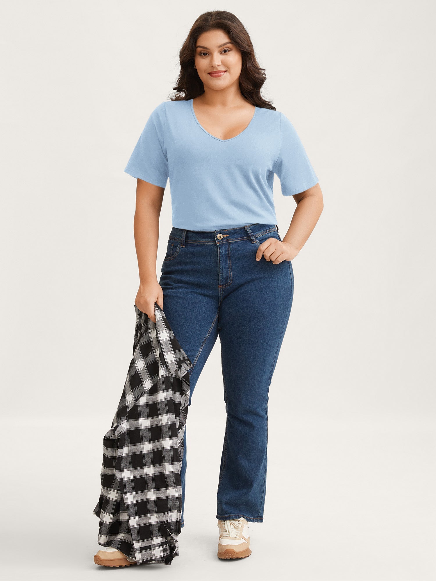 Cotton V Neck Plain Basic T-shirt