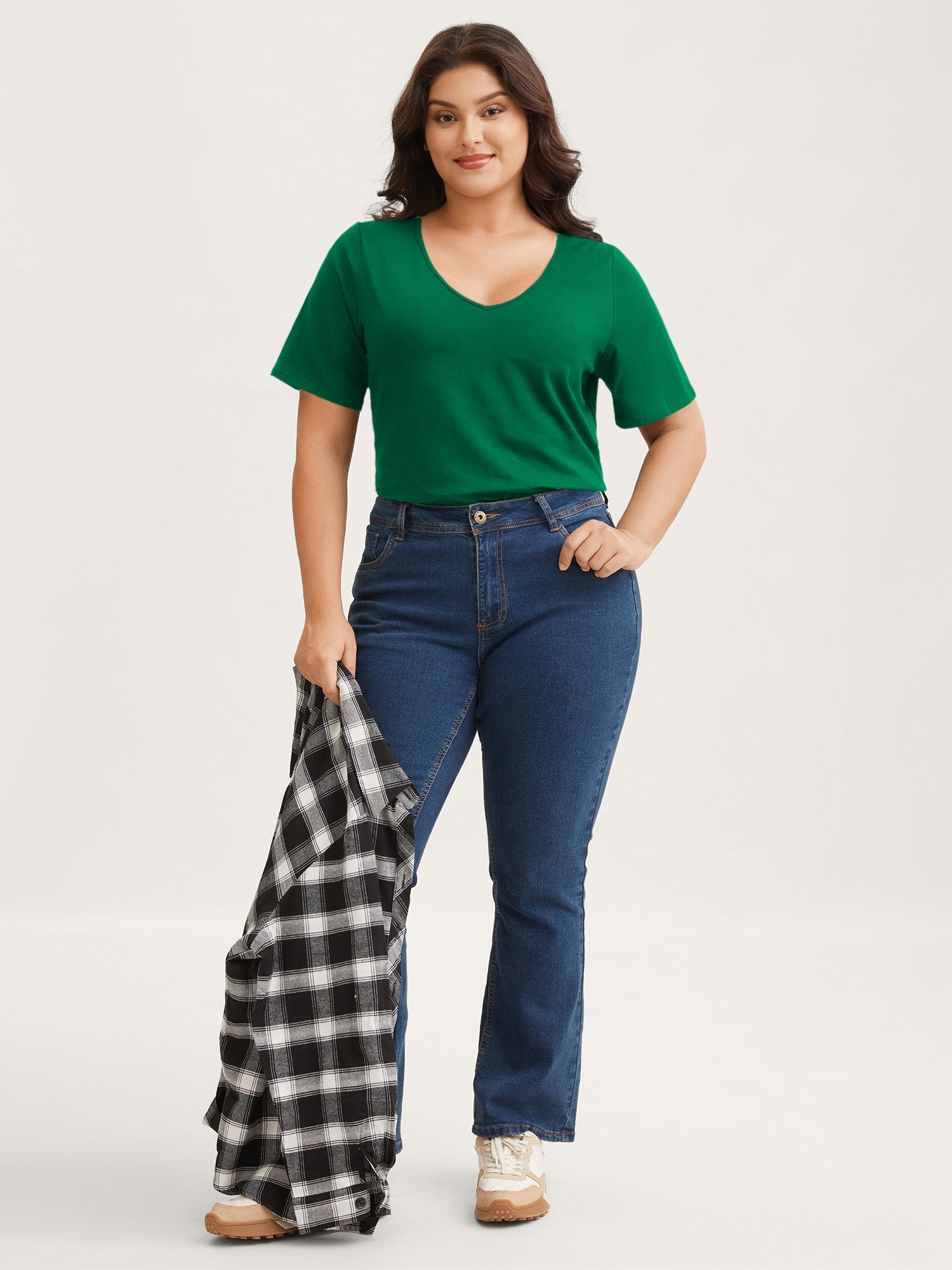 Cotton V Neck Plain Basic T-shirt