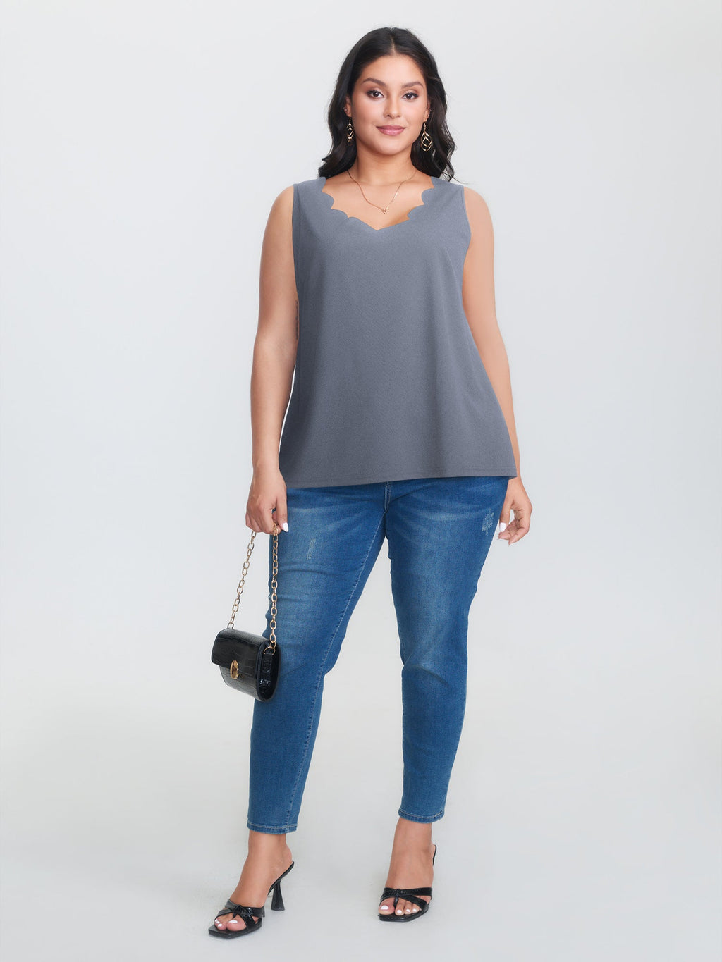 Solid V Neck Laser Cut Tank Top