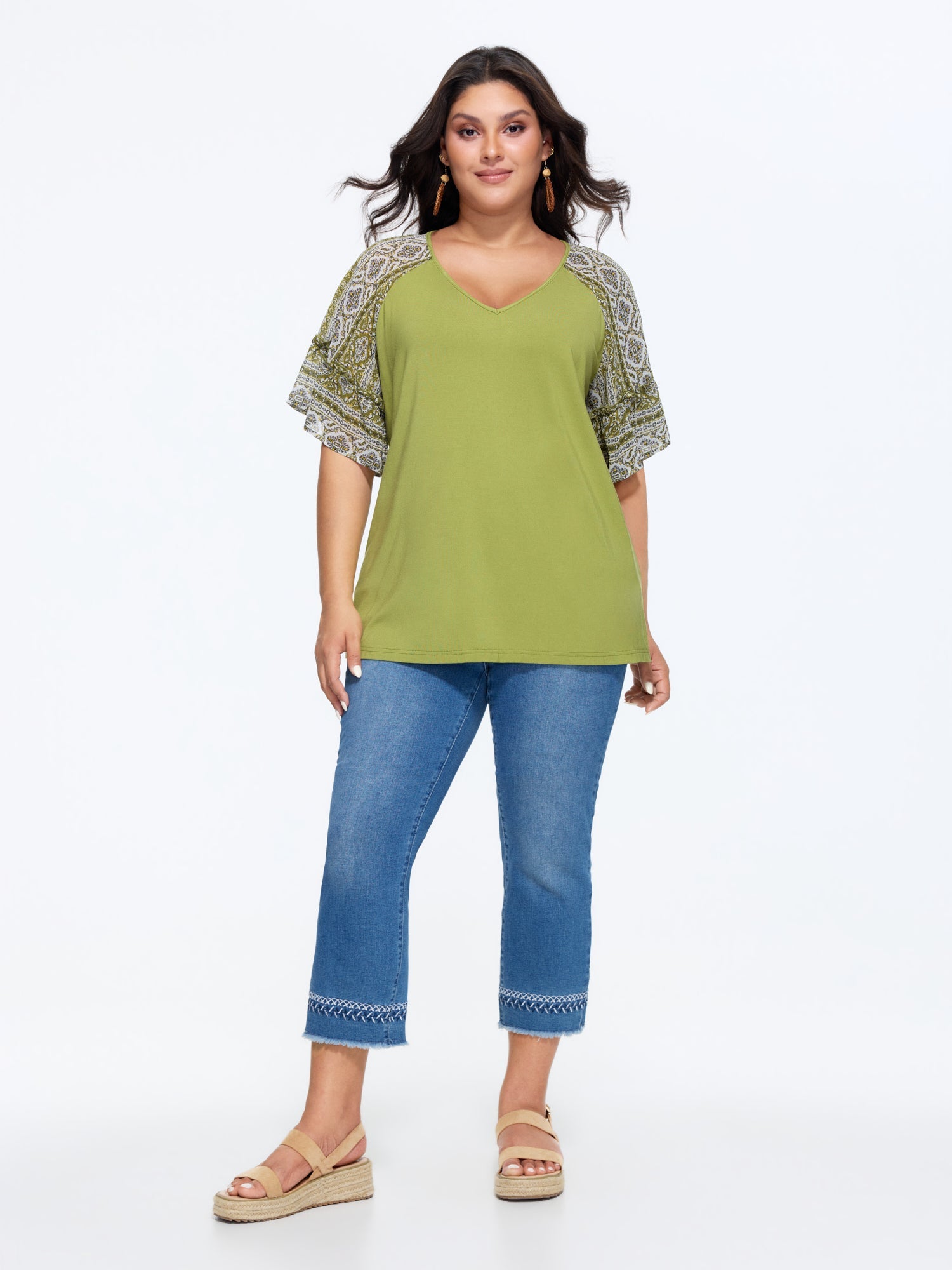 Boho Print Patchwork Raglan Sleeve T-shirt