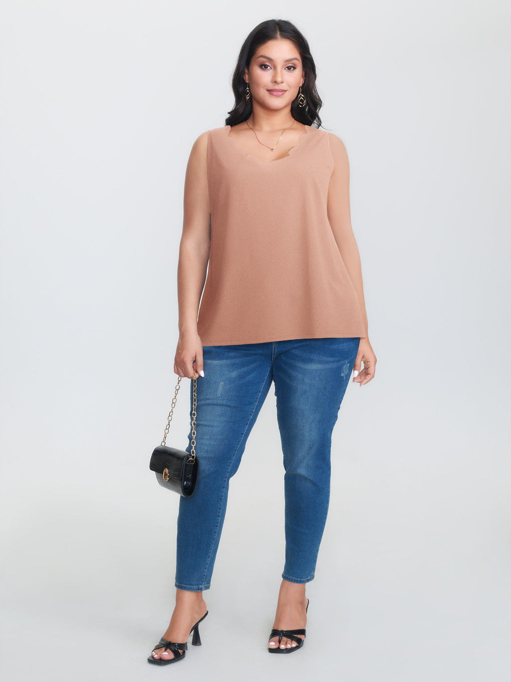 Solid V Neck Laser Cut Tank Top